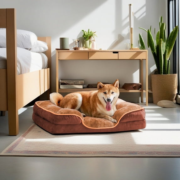 Pefilos 24"x18" Orthopedic Dog Bed for Small Dogs and Cats, Waterproof Dog Sofa Beds, Supportive Foam Pet Couch Bed with Removable Washable Cover, Brown