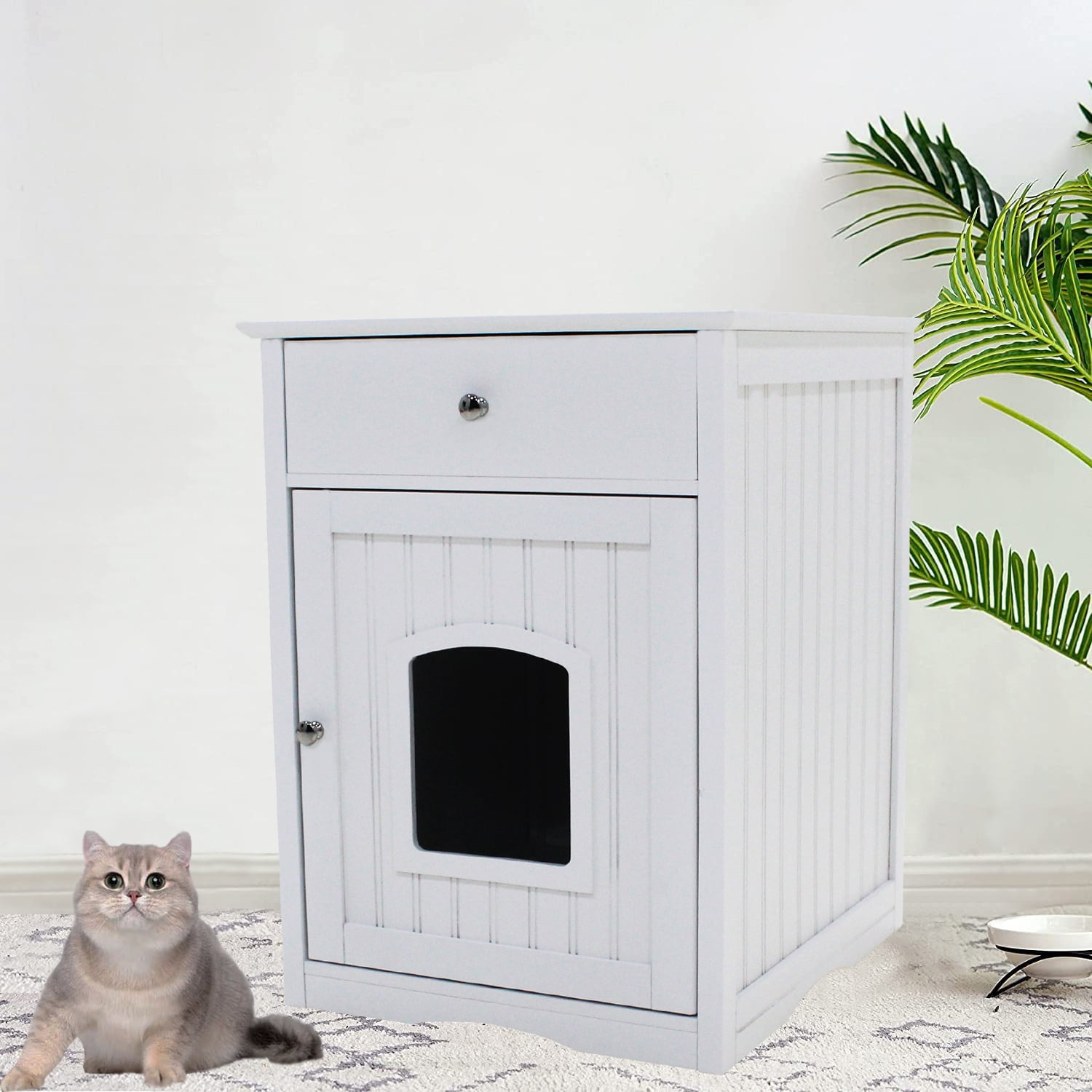 Pefilos 25" Cat Houses for Indoors, Wooden Cat Shelter Pet House, Enclosure Cat Litter Box, Hidden Toilet House, White Pefilos 25" Cat Houses for Indoors, Wooden Cat Shelter Pet House, Enclosure Cat Litter Box, Hidden Toilet House, White