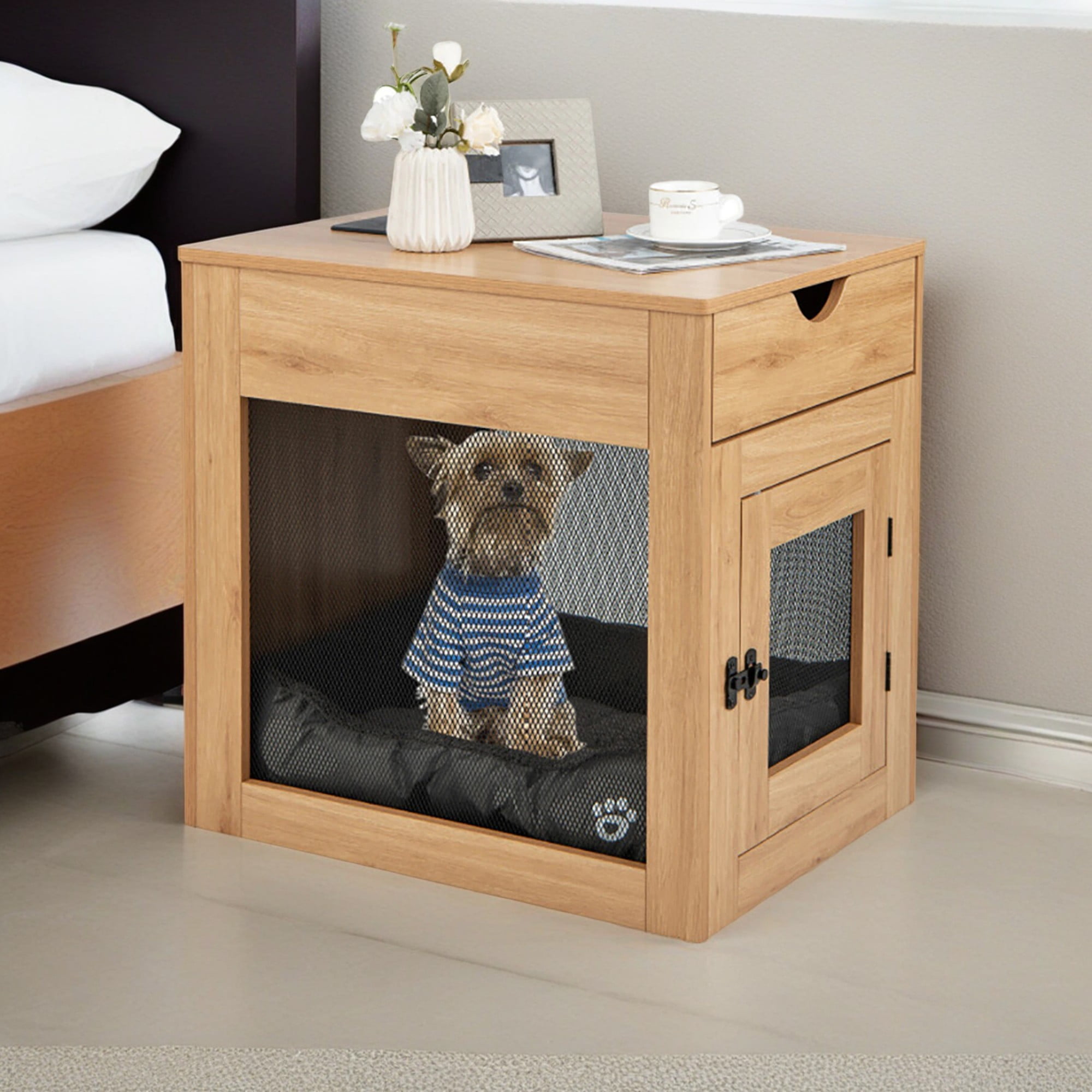 Pefilos 25" Dog Crate Furniture with Drawer and Removable Dog Bed, Wood Pet Cages for Dogs, Indoor Medium Dog Kennel, Dog House, Beige Pefilos 25" Dog Crate Furniture with Drawer and Removable Dog Bed, Wood Pet Cages for Dogs, Indoor Medium Dog Kennel, Dog House, Beige
