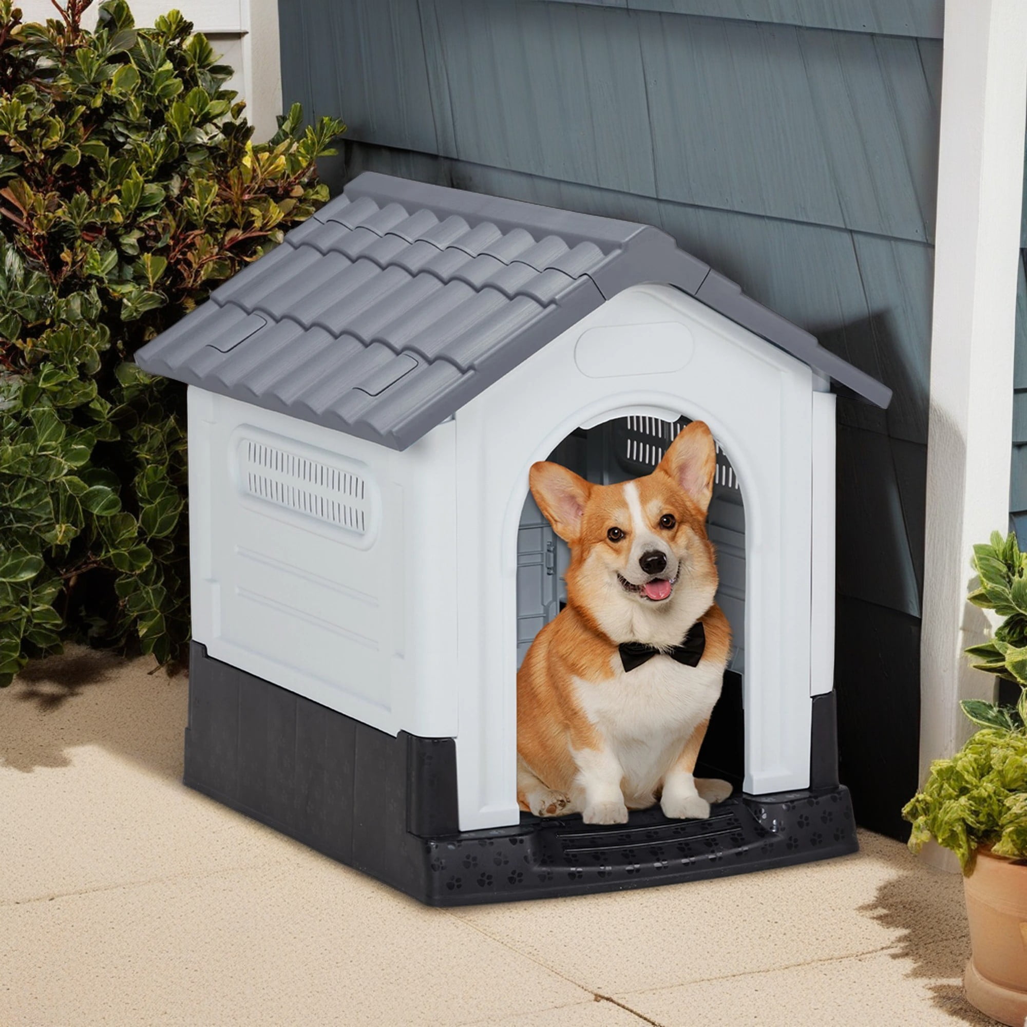 Pefilos 25" Dog House Indoor Outdoor Insulated Kennel Durable Plastic Doghouse for Small Dogs Weather, Water Resistant Dog Shelter with Air Vents, Gray Pefilos 25" Dog House Indoor Outdoor Insulated Kennel Durable Plastic Doghouse for Small Dogs Weather, Water Resistant Dog Shelter with Air Vents, Gray