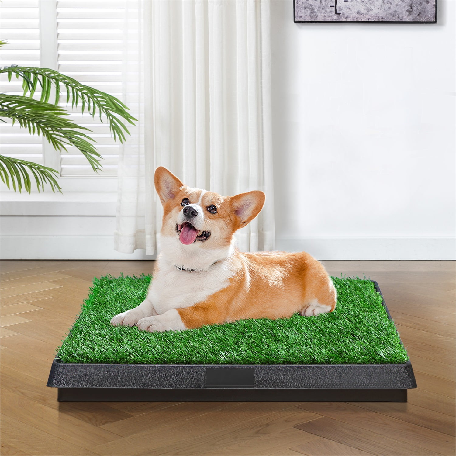 Pefilos 25 Inch Grass Puppy Pee Pad for Dogs and Small Pets Reusable 3-Layer Training Potty Pad with Tray, Pet Toilet for Dog Housebreaking Supplies, Green