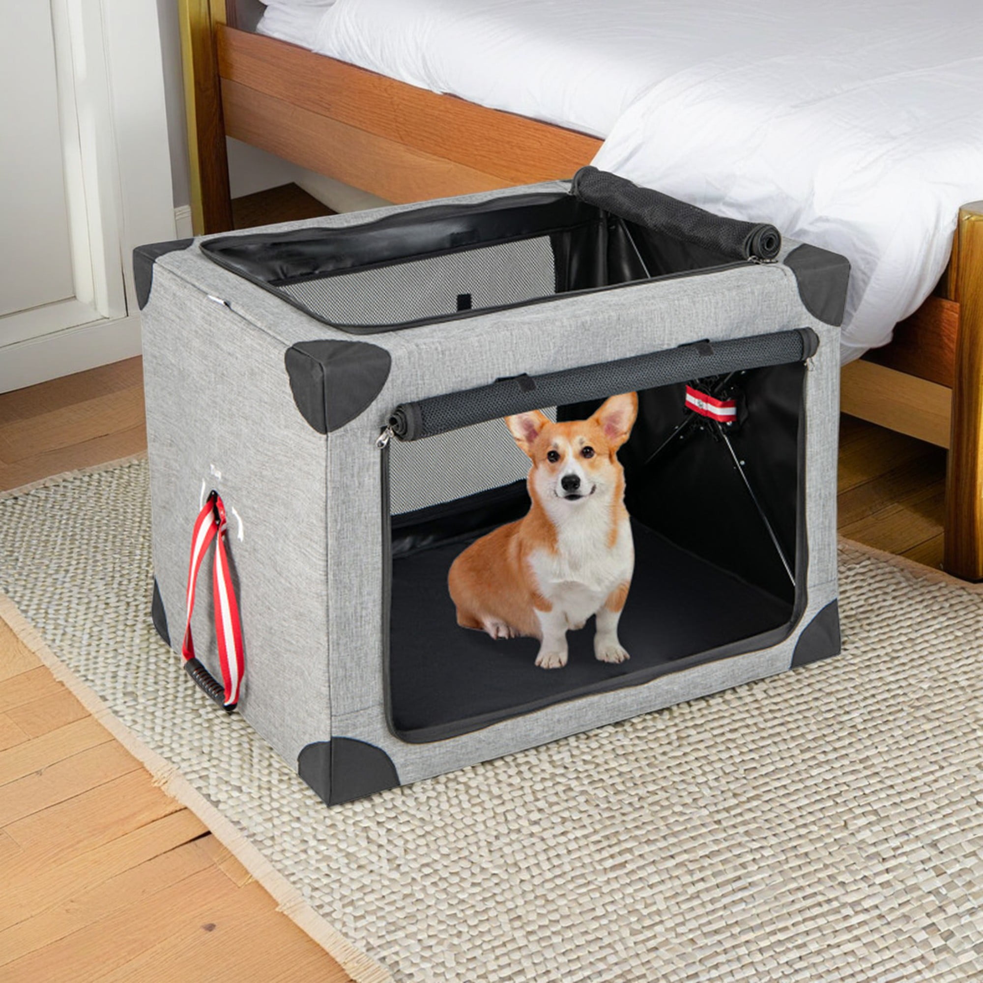 Pefilos 26" 3-Door Portable Soft-Sided Folding Soft Dog Travel Crate Kennel, Dog Crate with Removable Pad and Metal Frame-M, Gray Pefilos 26" 3-Door Portable Soft-Sided Folding Soft Dog Travel Crate Kennel, Dog Crate with Removable Pad and Metal Frame-M, Gray