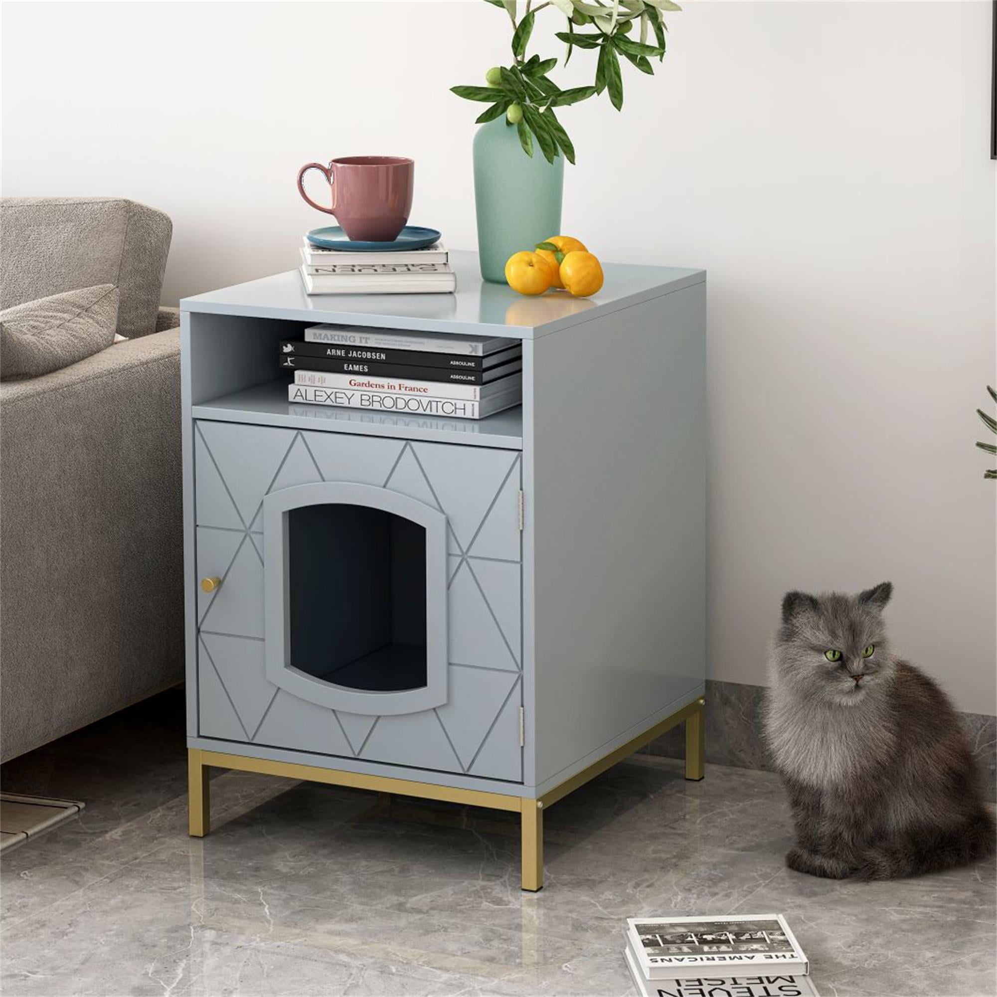 Pefilos 26" Enclosed Cat Litter Box Furniture with Storage Space, Hidden Cat House Enclosure for Indoor, Gray Pefilos 26" Enclosed Cat Litter Box Furniture with Storage Space, Hidden Cat House Enclosure for Indoor, Gray