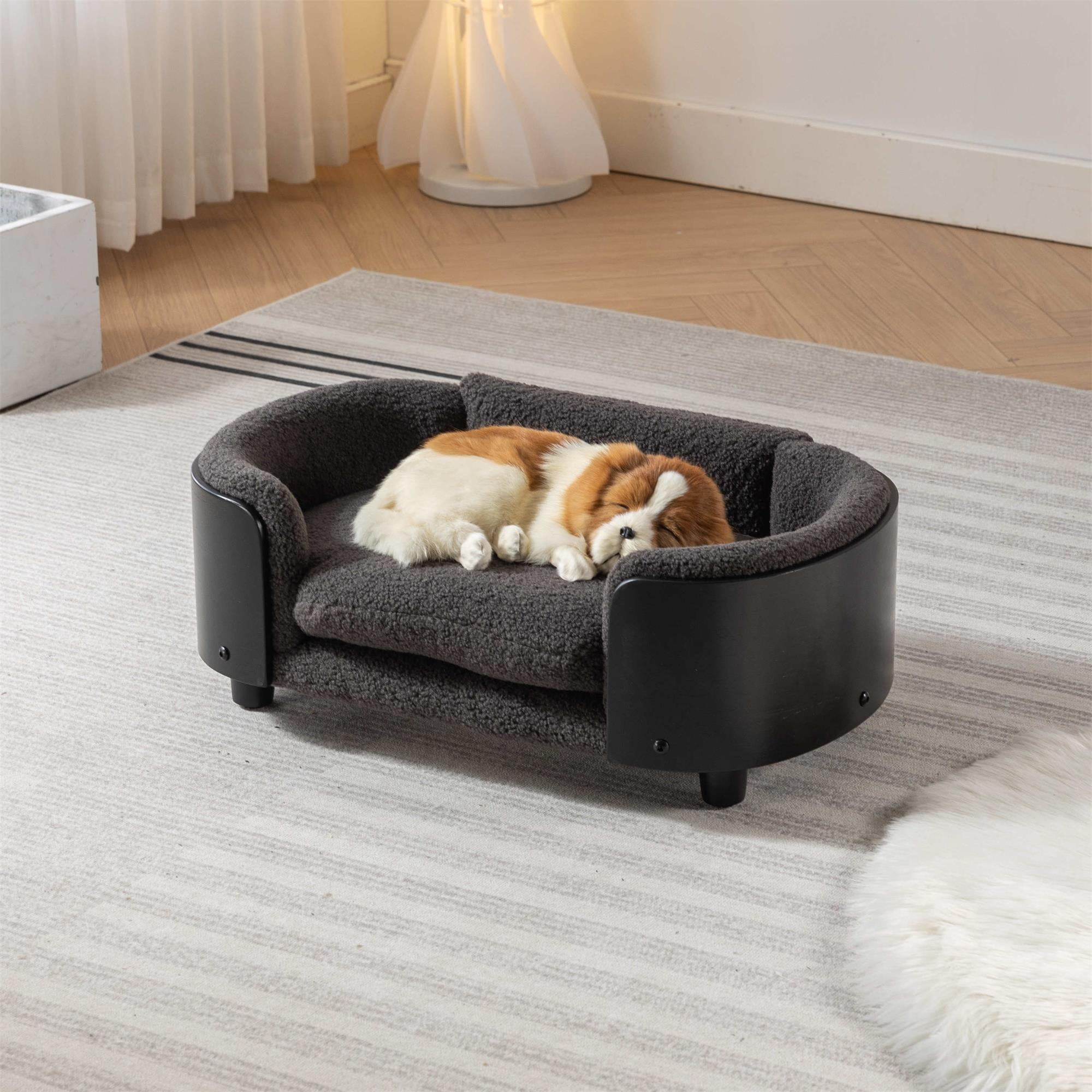 Pefilos 26" Pet Sofa for Indoors Dogs, Cat and Dog Bed with Solid Wood Legs and Black Bent Wood Back, Cashmere Cushion, Gray Pefilos 26" Pet Sofa for Indoors Dogs, Cat and Dog Bed with Solid Wood Legs and Black Bent Wood Back, Cashmere Cushion, Gray