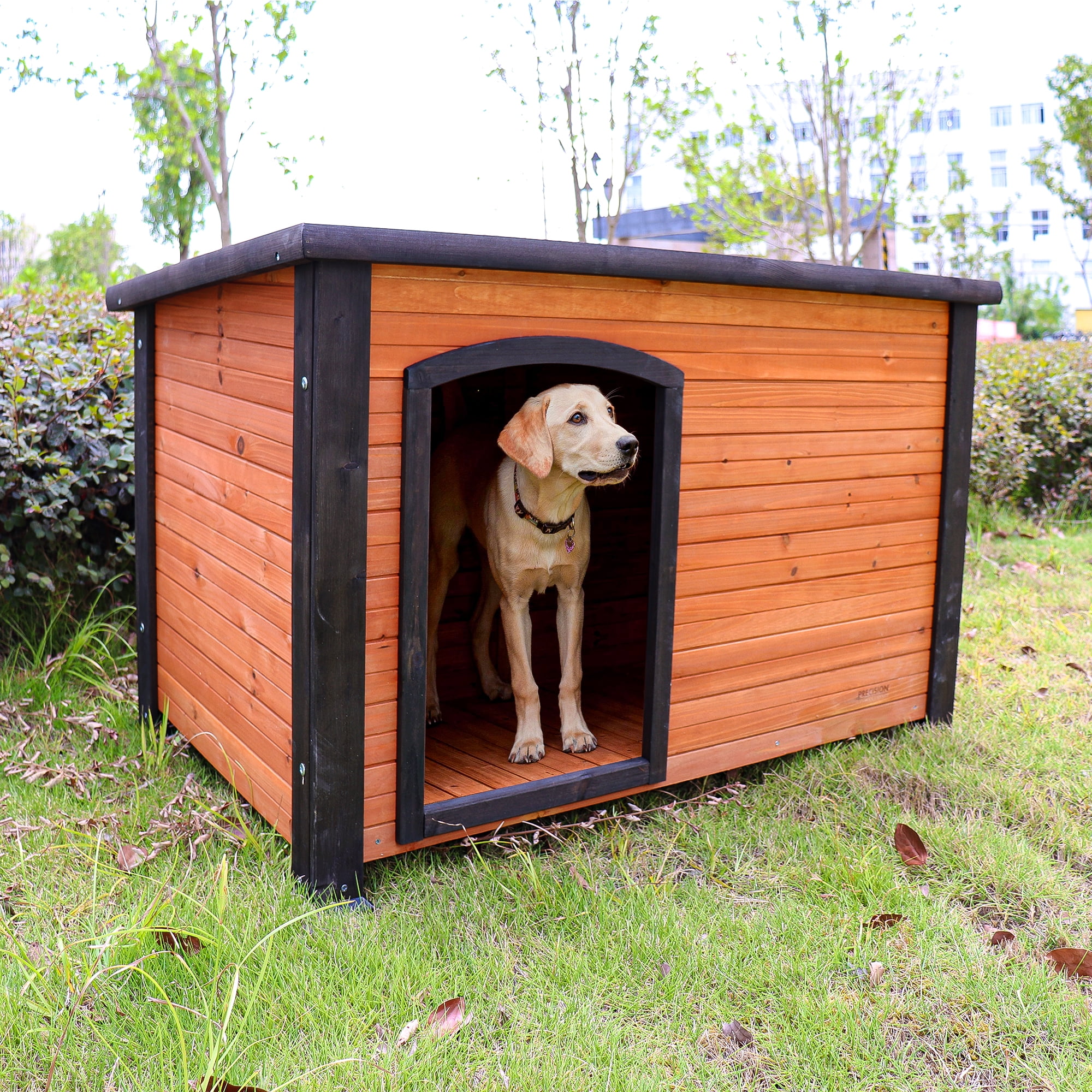 Pefilos 26" Width Wood Dog House for Medium Dogs with Removable Floor Outdoor Weatherproof Pet Cat House, Gold Pefilos 26" Width Wood Dog House for Medium Dogs with Removable Floor Outdoor Weatherproof Pet Cat House, Gold