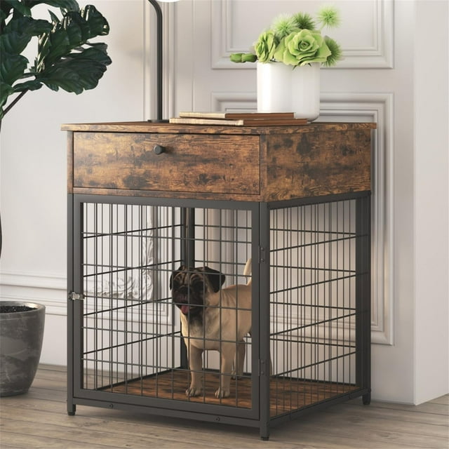 Pefilos 26" Wood Dog Crate End Table Indoor Pet Cages Nightstand with