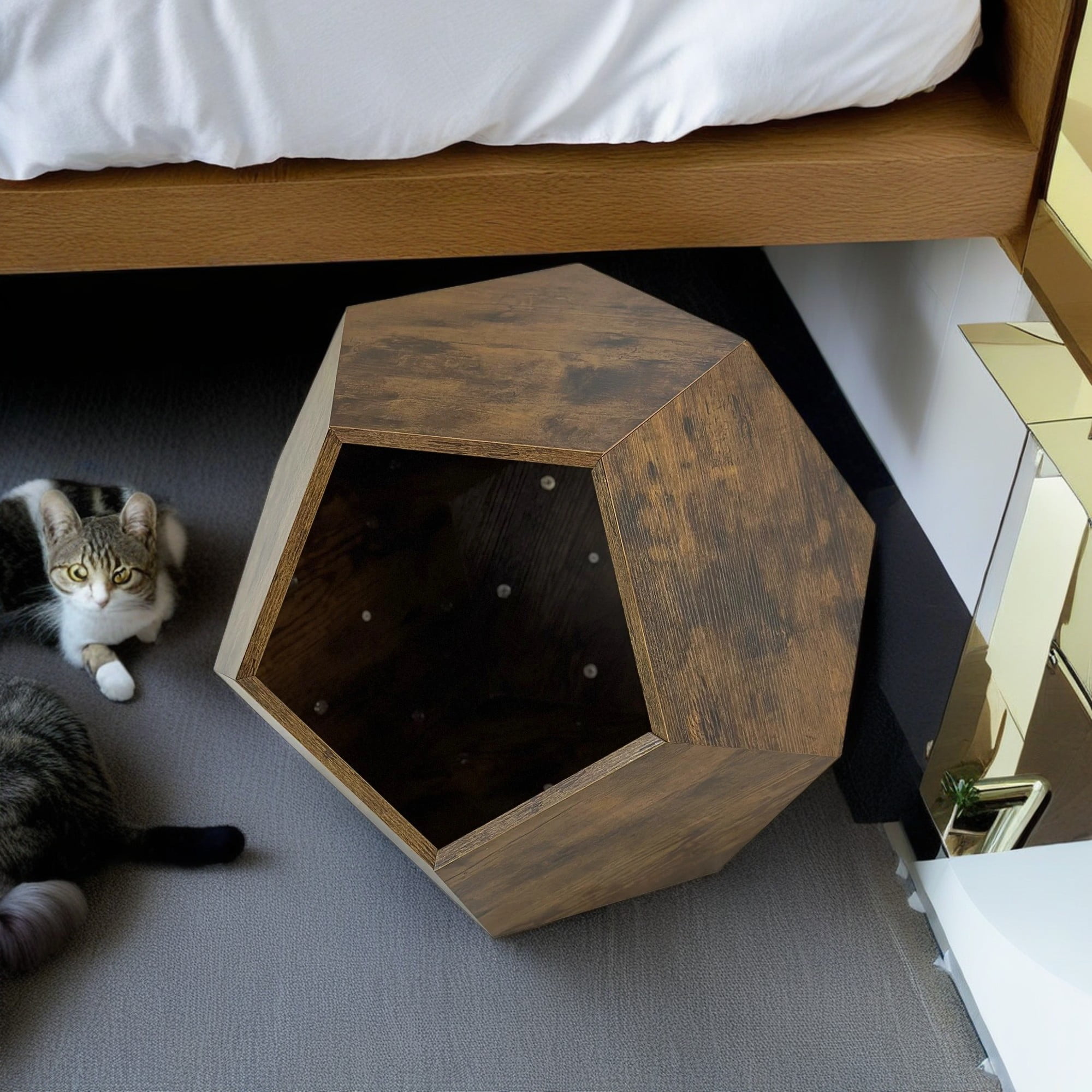 Pefilos 26" Wooden Cat House, Cat Nest Condo for Large Indoor Cats Kitten Hidden Cave Cat Bed Furniture, Brown Pefilos 26" Wooden Cat House, Cat Nest Condo for Large Indoor Cats Kitten Hidden Cave Cat Bed Furniture, Brown