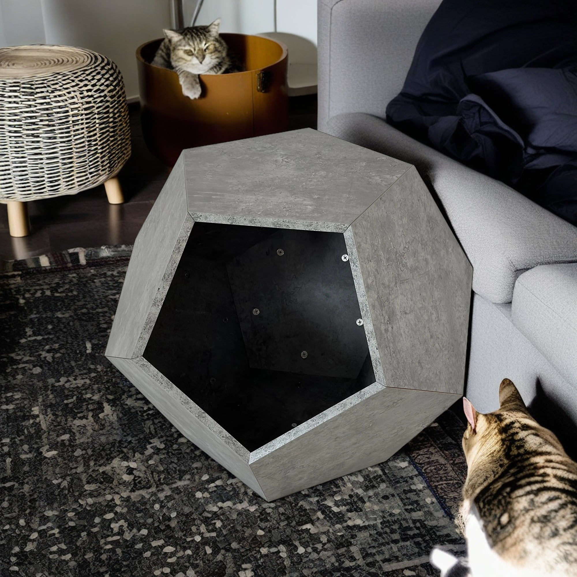 Pefilos 26" Wooden Cat House for Indoor Cats, Hidden Cat Cave Cat Condo Bed Furniture Luxury Cat Nest Shelter, Gray Pefilos 26" Wooden Cat House for Indoor Cats, Hidden Cat Cave Cat Condo Bed Furniture Luxury Cat Nest Shelter, Gray