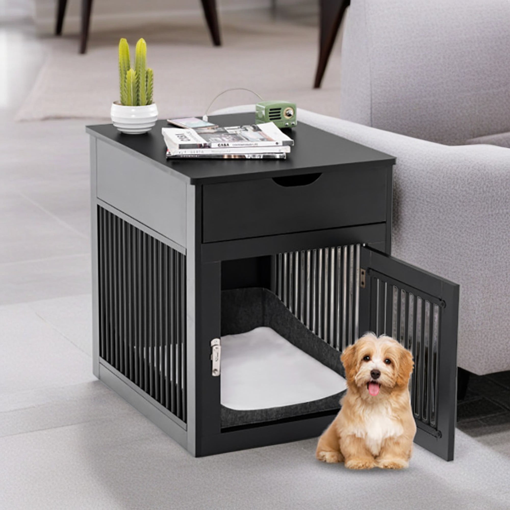 Pefilos 27" 2-In-1 Dog House with Drawer and Wired Wireless Charging, Indoor Dog Crates, Wooden Pet Dog Cages, Black Pefilos 27" 2-In-1 Dog House with Drawer and Wired Wireless Charging, Indoor Dog Crates, Wooden Pet Dog Cages, Black