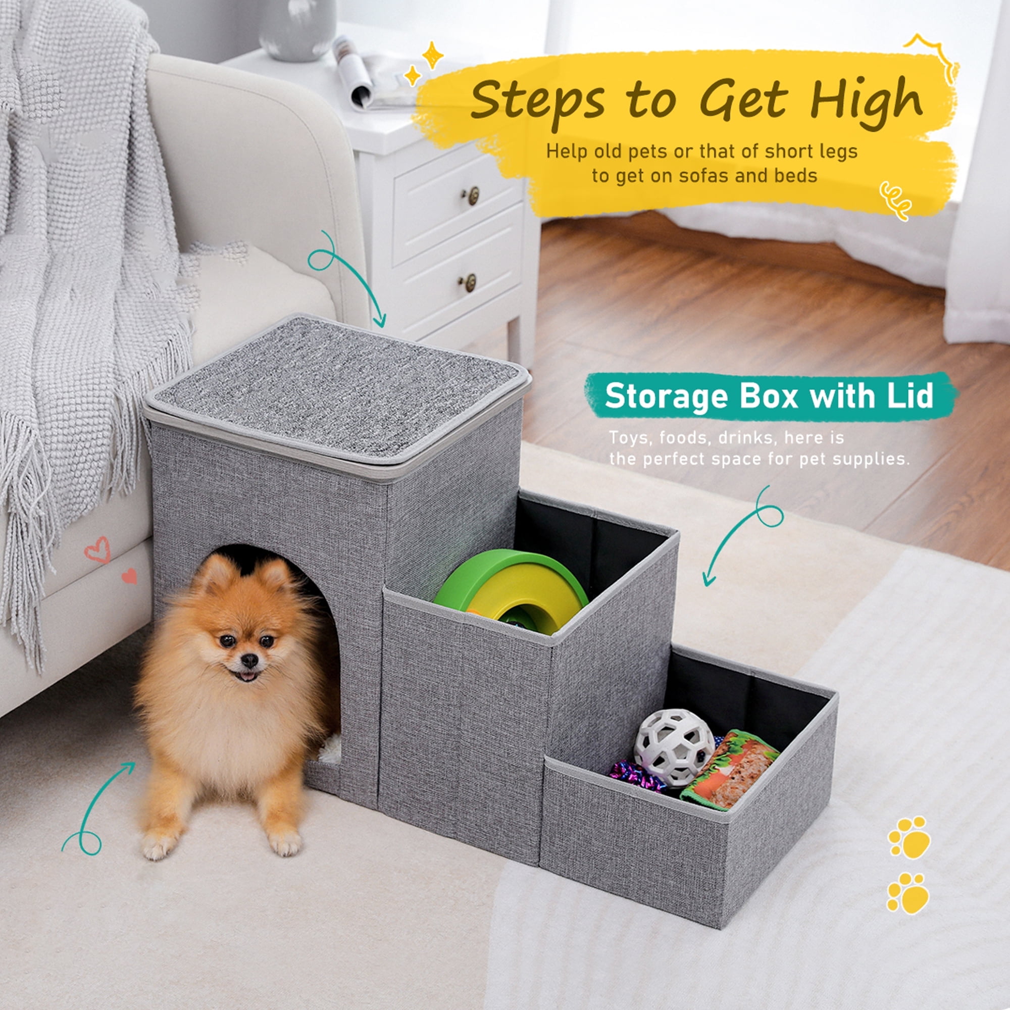 Pefilos 27" 3Step Pets Dog Stairs for Beds, Pet Cat Steps for Couch