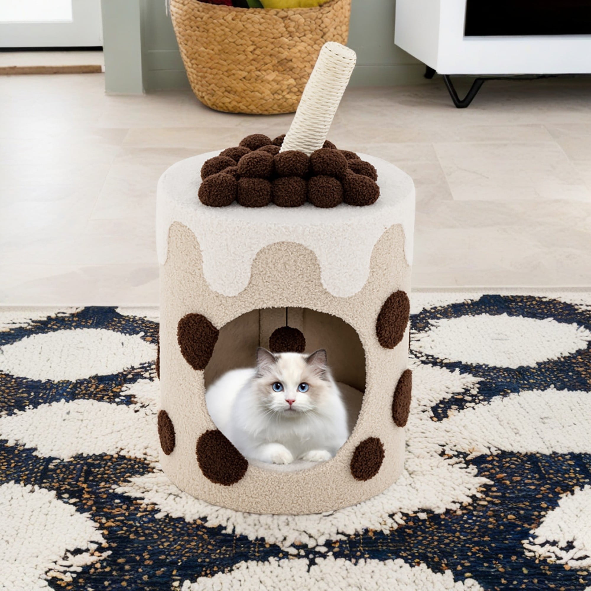 Pefilos 27" Cat House for Indoor Cats with Scratching Post, Cat Cave Bed, Cat Condo Modern Cat Nest Cute Cat Shelter, Coffee and Beige Pefilos 27" Cat House for Indoor Cats with Scratching Post, Cat Cave Bed, Cat Condo Modern Cat Nest Cute Cat Shelter, Coffee and Beige
