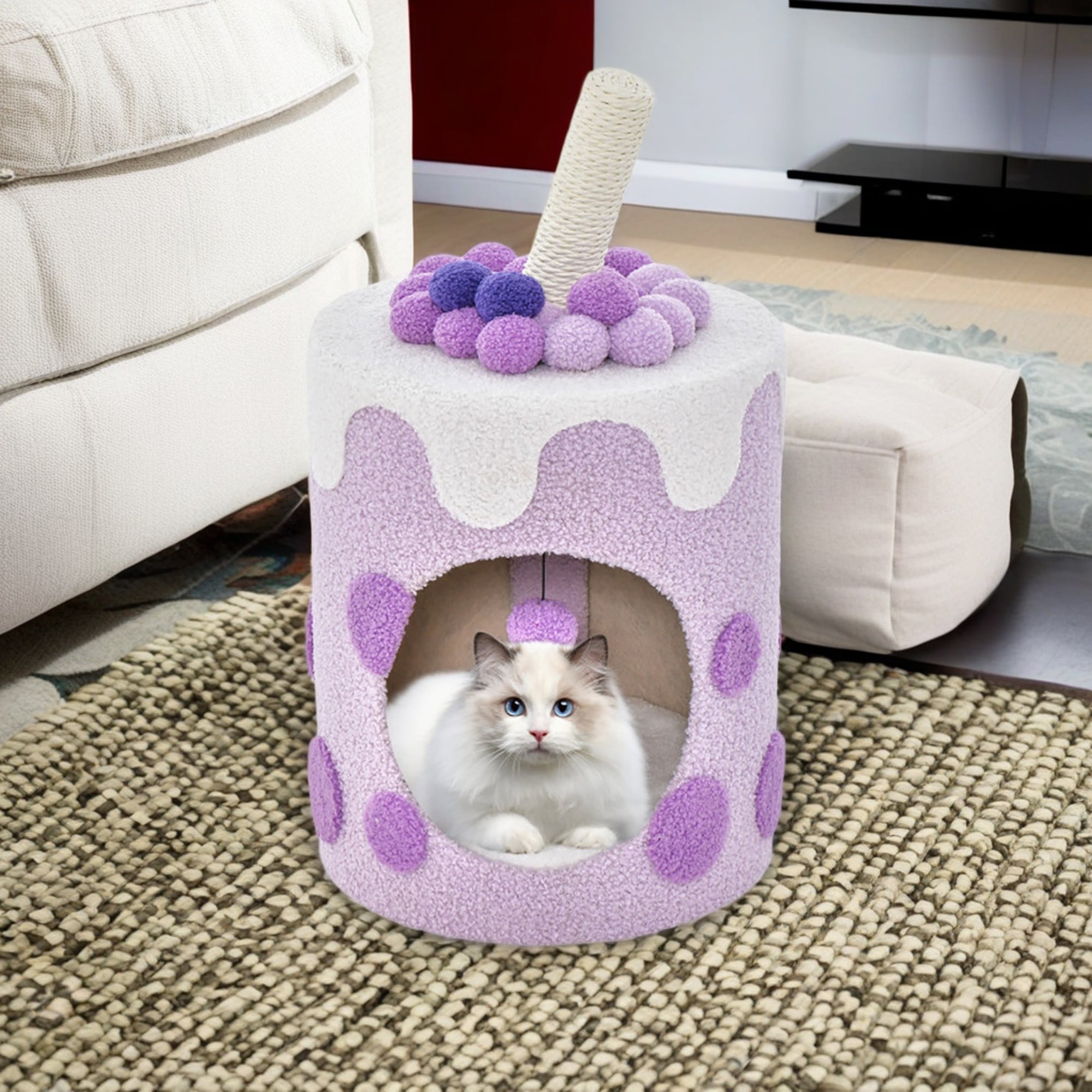 Pefilos 27" Cat House for Indoor Cats with Scratching Post, Cat Cave Bed, Cat Condo Modern Cat Nest Cute Cat Shelter, Purple and White Pefilos 27" Cat House for Indoor Cats with Scratching Post, Cat Cave Bed, Cat Condo Modern Cat Nest Cute Cat Shelter, Purple and White