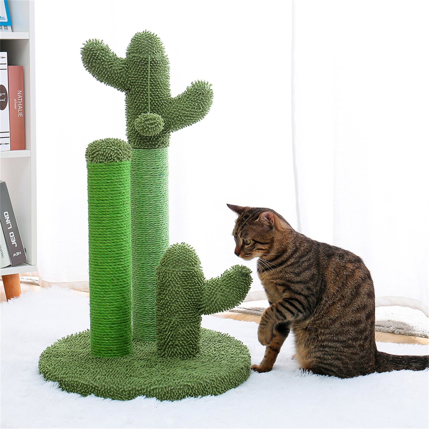 Pefilos 27" Cat Scratching Post, Cactus Cat Scratcher Post for Indoor Cats Claw Scratcher, Cat Tree Small Kitten , Green L