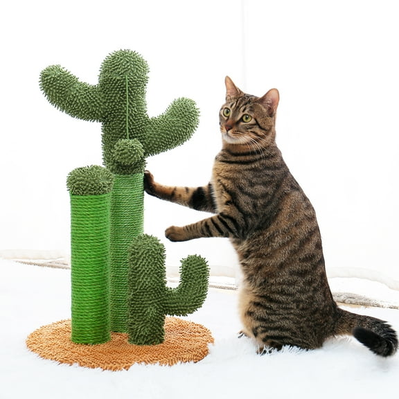 Pefilos 27" Cat Scratching Post for Furniture Cactus Cat Scratcher for Indoor Cats Featuring with 3 Scratching Poles and Interactive Dangling Ball Cat Tower for Adult Cats, L