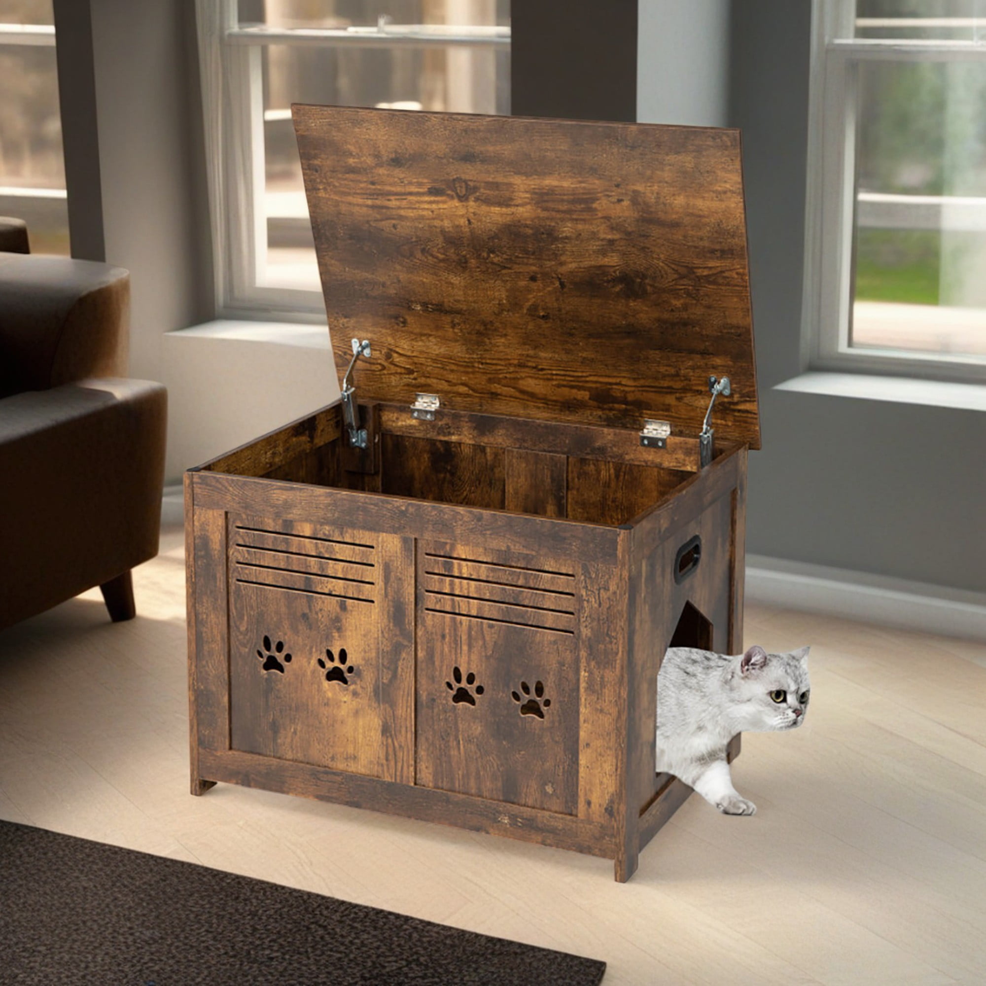 Pefilos 27" Hidden Cat Litter Boxes Enclosure Furniture with Side Entrance, Cat House Washroom Suitable for Bedroom, Living Room, Brown Pefilos 27" Hidden Cat Litter Boxes Enclosure Furniture with Side Entrance, Cat House Washroom Suitable for Bedroom, Living Room, Brown