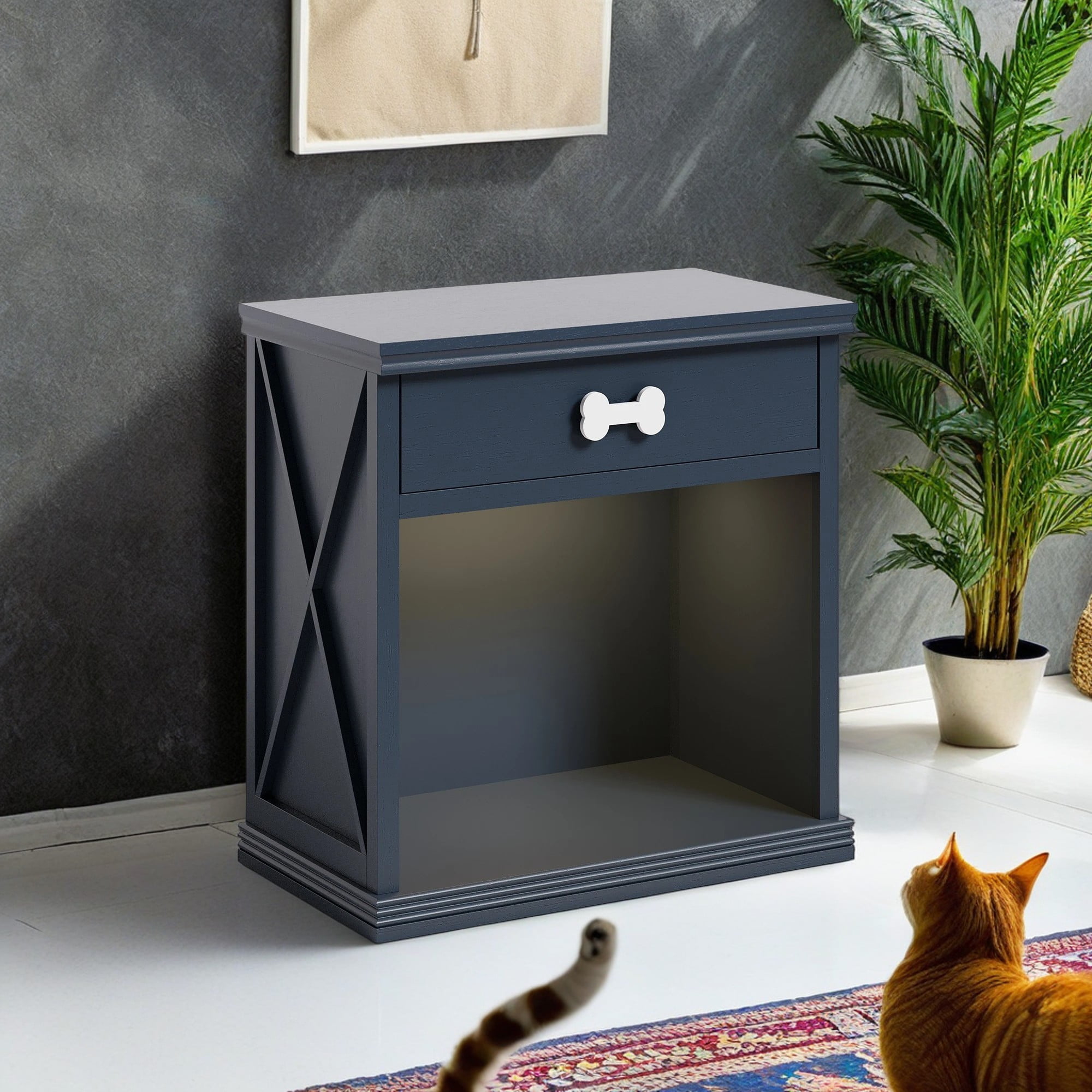 Pefilos 28" Cat Litter Box Enclosure, Cat Washroom with LED Light and Drawer, Wooden Cat House, Semi-Open Space Litter Box Furniture, Blue Pefilos 28" Cat Litter Box Enclosure, Cat Washroom with LED Light and Drawer, Wooden Cat House, Semi-Open Space Litter Box Furniture, Blue