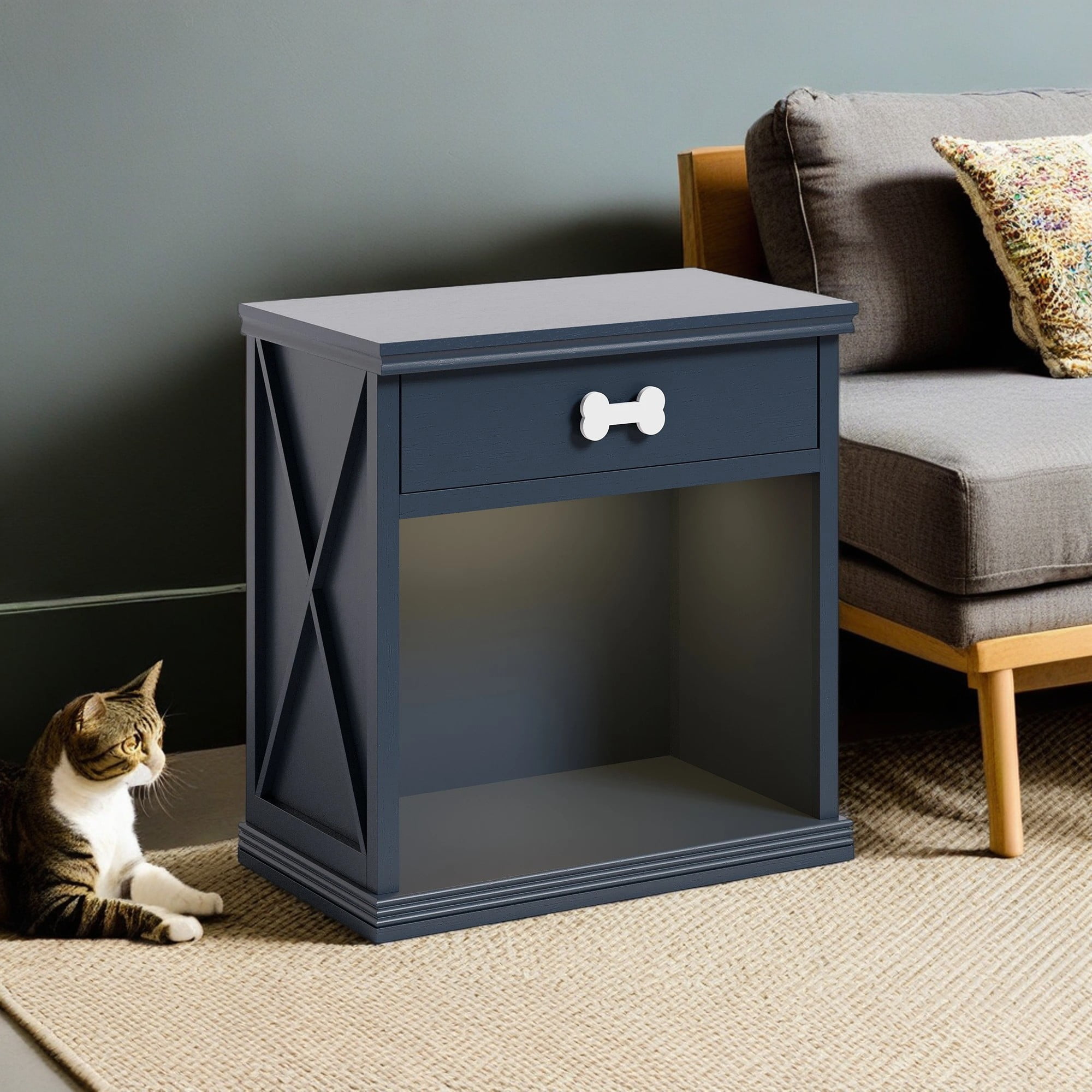 Pefilos 28" Cat Litter Box Enclosure with LED Light and Drawer, Cat Litter Box Furniture, Wooden Cat House Washroom, Modern Kitty Hideaway, Blue Pefilos 28" Cat Litter Box Enclosure with LED Light and Drawer, Cat Litter Box Furniture, Wooden Cat House Washroom, Modern Kitty Hideaway, Blue