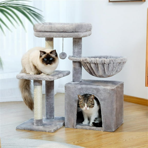 Pefilos 28" Cat Tree Houses for Indoor Cats, Cute Cat Condo for Multiple Cats Cat Climb Holder Cat Tower, Gray