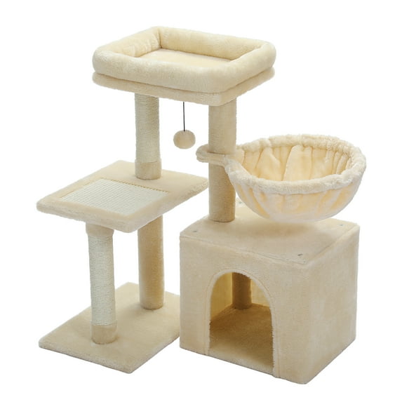 Pefilos 28" Cat Tree Houses for Indoor Cats, Sisal Cat Condo for Multiple Cats, Cat Climb Holder Cat Tower, Beige