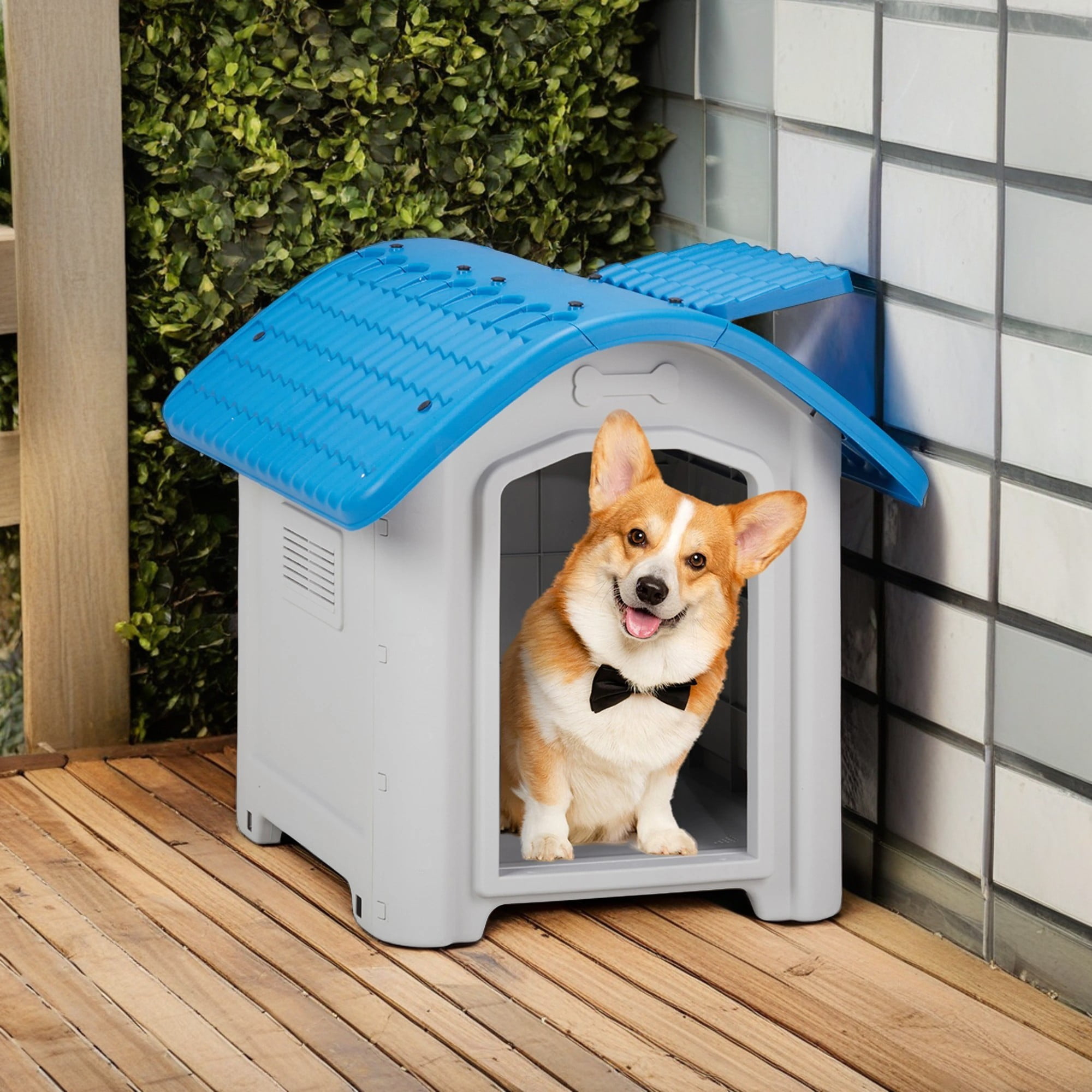 Pefilos 28" Dog House Indoor Outdoor Insulated Kennel Durable Plastic Doghouse for Small Dogs Weather, Water Resistant Dog Shelter with Adjustable Sunroof, Blue Pefilos 28" Dog House Indoor Outdoor Insulated Kennel Durable Plastic Doghouse for Small Dogs Weather, Water Resistant Dog Shelter with Adjustable Sunroof, Blue
