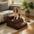 thumbnail image 1 of Pefilos 28" Dog Stairs for Small Pets with High-Density Sponge and Silicone Paw Prints, 4-Step Dog Ramp for Beds and Couch, Brown, 1 of 7