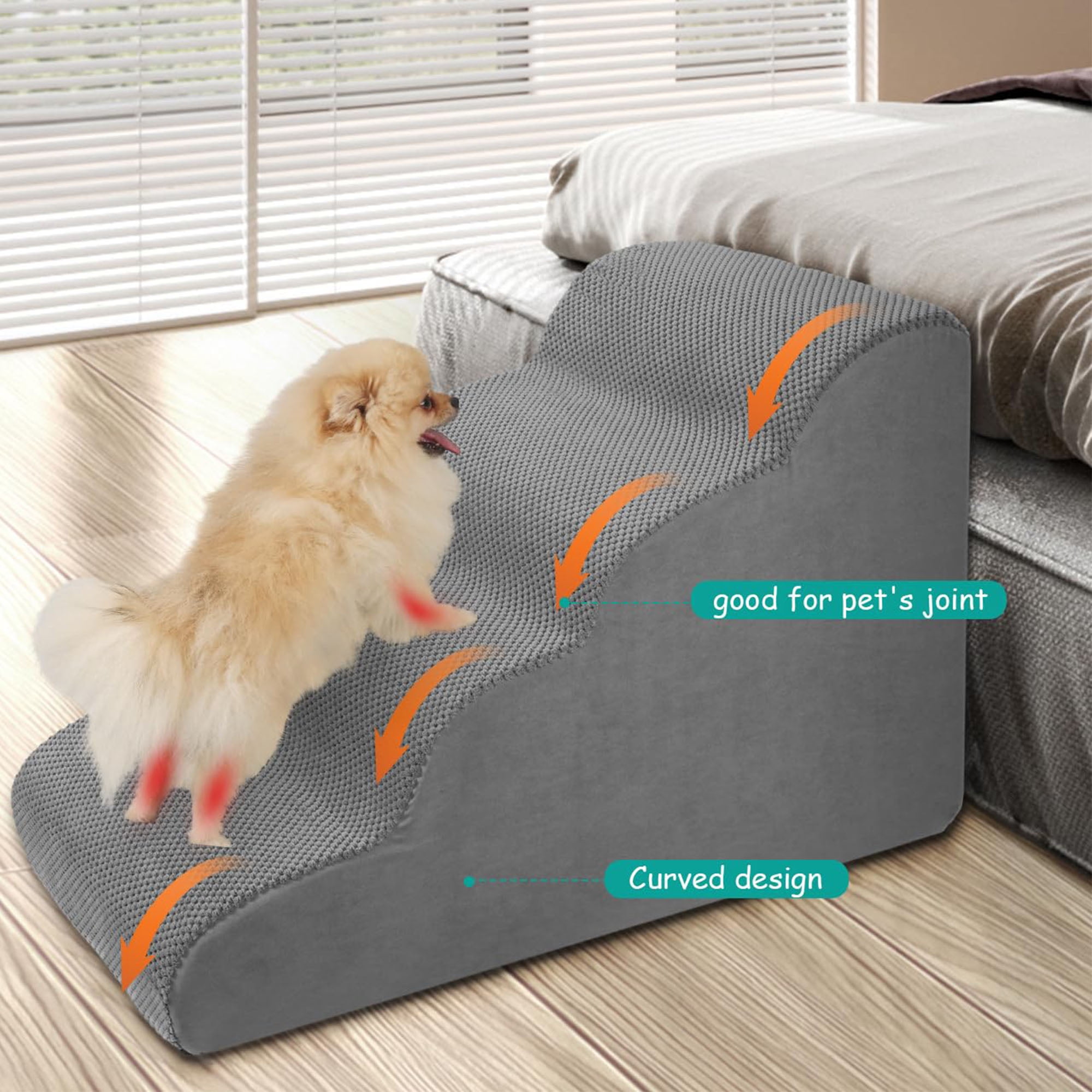 Pefilos 28" Dog Stairs for Small Pets with High-Density Sponge and Silicone Paw Prints, 4-Step Dog Ramp for Beds and Couch, Gray Pefilos 28" Dog Stairs for Small Pets with High-Density Sponge and Silicone Paw Prints, 4-Step Dog Ramp for Beds and Couch, Gray