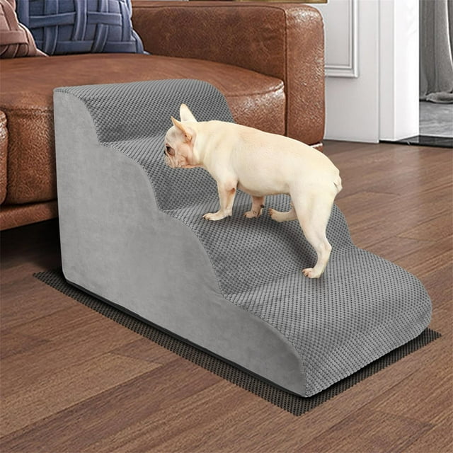 Pefilos 28" Pet Stairs for Small Dogs, 4-Step Dog Ramp for Beds and Couch, Non-Slip Balanced Indoor Step, Gray