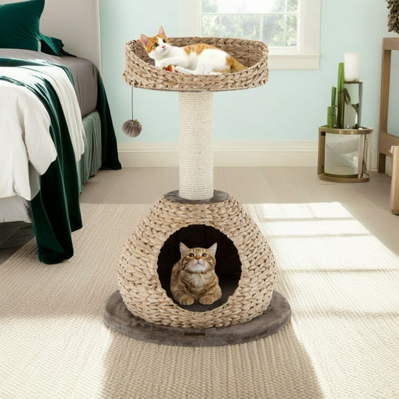Pefilos 28" Small Cat Tree Tower with Cat Scratching Post for Indoor Cats, Featuring with Cat Condo and Cozy Perch for Kittens and Cats, Brown