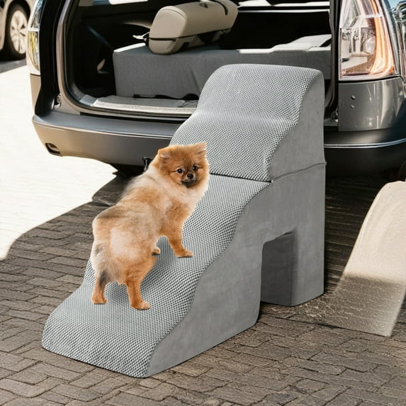 Pefilos 29" 5-Step Pets Dog Stairs for Beds and Cars, Pet Cat Steps for Couch, Small Dog Kitten Ladder, Pet Ramp, Gray