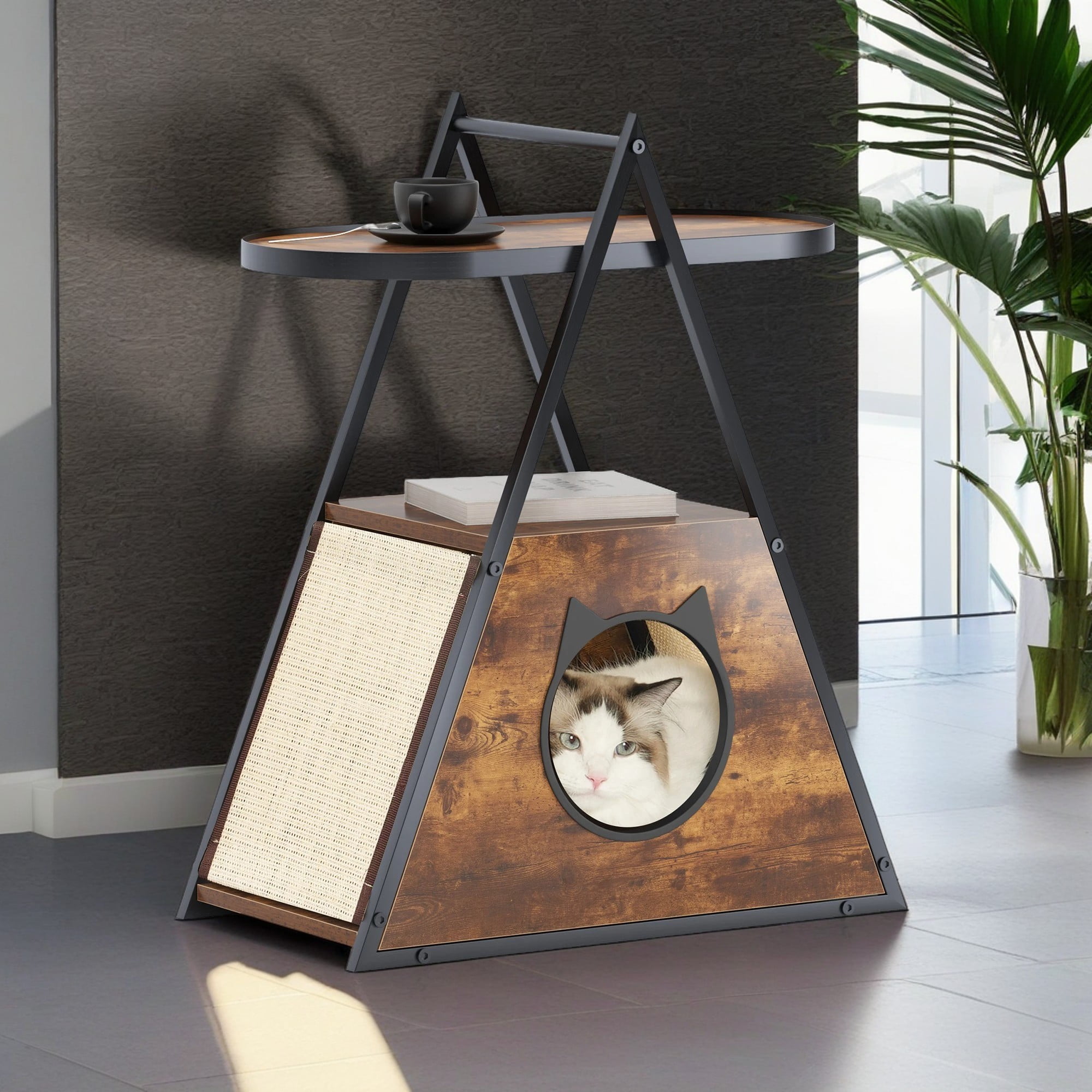 Pefilos 29" Cat House Bed for Indoor Cats, Wood Cat Condo with Scratch Pad, Cute Vintage Cat Furniture Kitten Cave for Small Pet, Brown Pefilos 29" Cat House Bed for Indoor Cats, Wood Cat Condo with Scratch Pad, Cute Vintage Cat Furniture Kitten Cave for Small Pet, Brown
