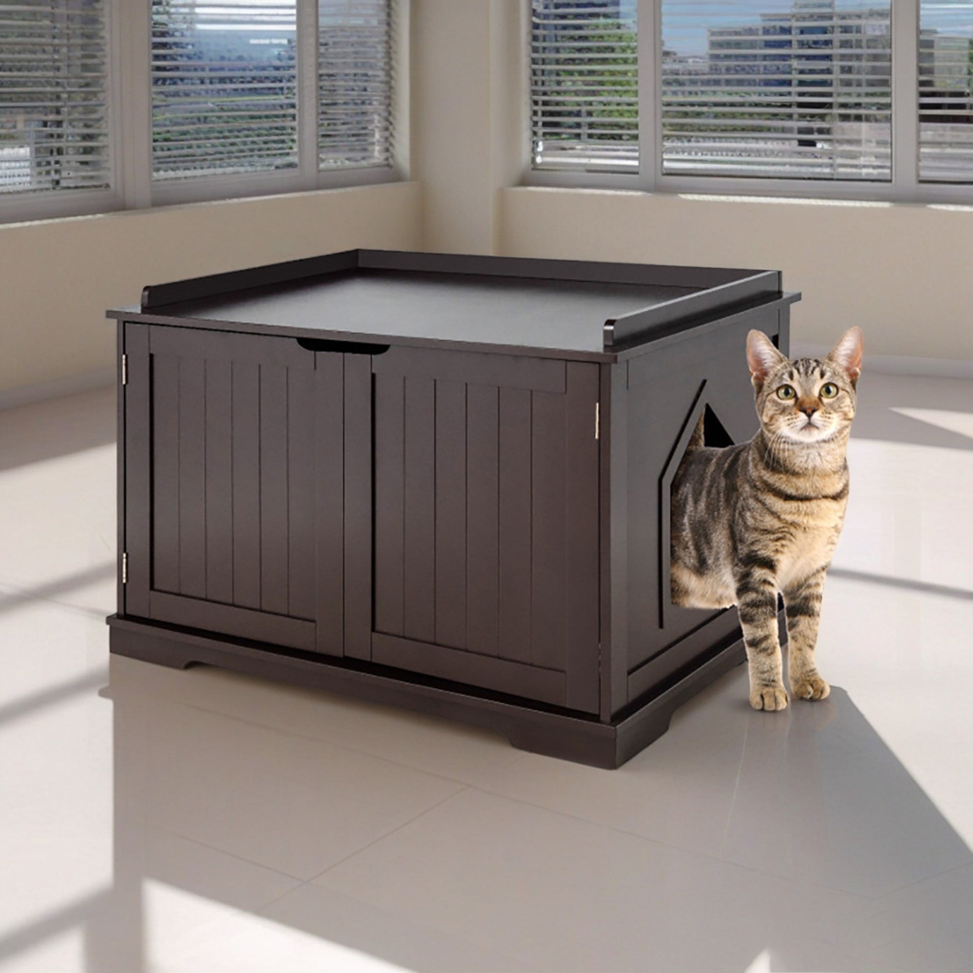 Pefilos 29" Cat Litter Box Enclosure with Double Doors for Large Cat and Kitty, Hidden Cat House Washroom Furniture, Brown Pefilos 29" Cat Litter Box Enclosure with Double Doors for Large Cat and Kitty, Hidden Cat House Washroom Furniture, Brown