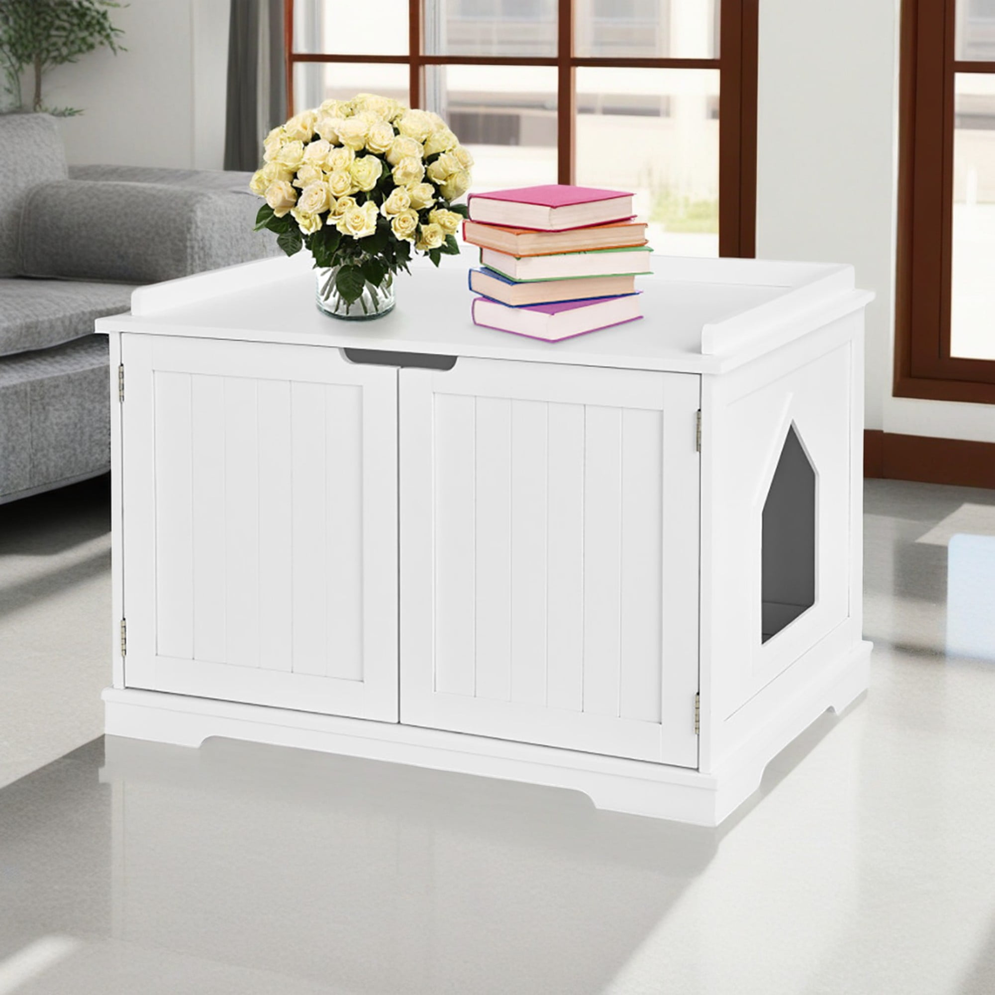 Pefilos 29" Cat Litter Box Enclosure with Double Doors for Large Cat and Kitty, Hidden Cat House Washroom Furniture, White Pefilos 29" Cat Litter Box Enclosure with Double Doors for Large Cat and Kitty, Hidden Cat House Washroom Furniture, White