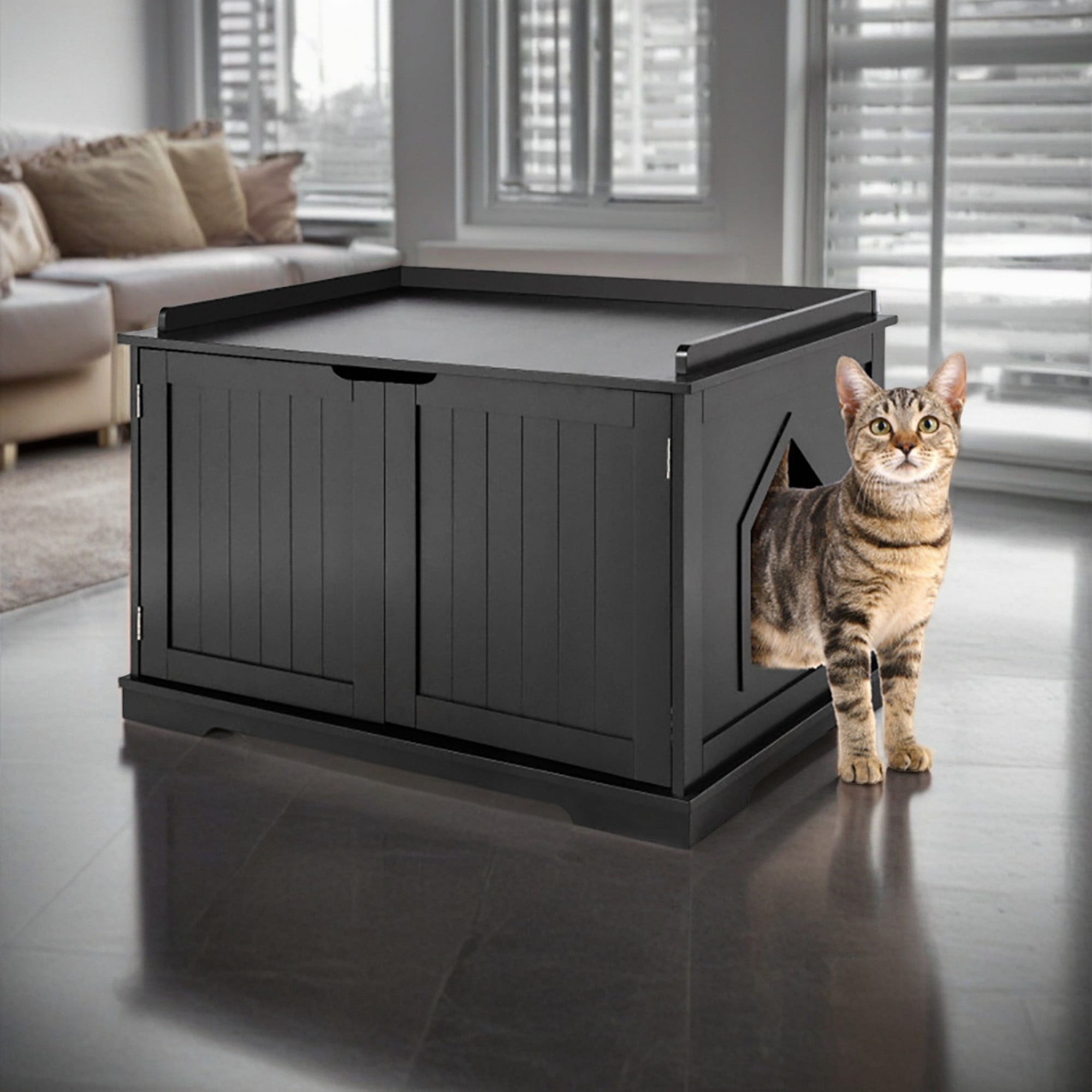 Pefilos 29" Cat Litter Box Furniture, Cat Washroom, Hidden Litter Box Cover, Dog Proof Cat Litter Boxes Enclosure, Cat House, Black Pefilos 29" Cat Litter Box Furniture, Cat Washroom, Hidden Litter Box Cover, Dog Proof Cat Litter Boxes Enclosure, Cat House, Black