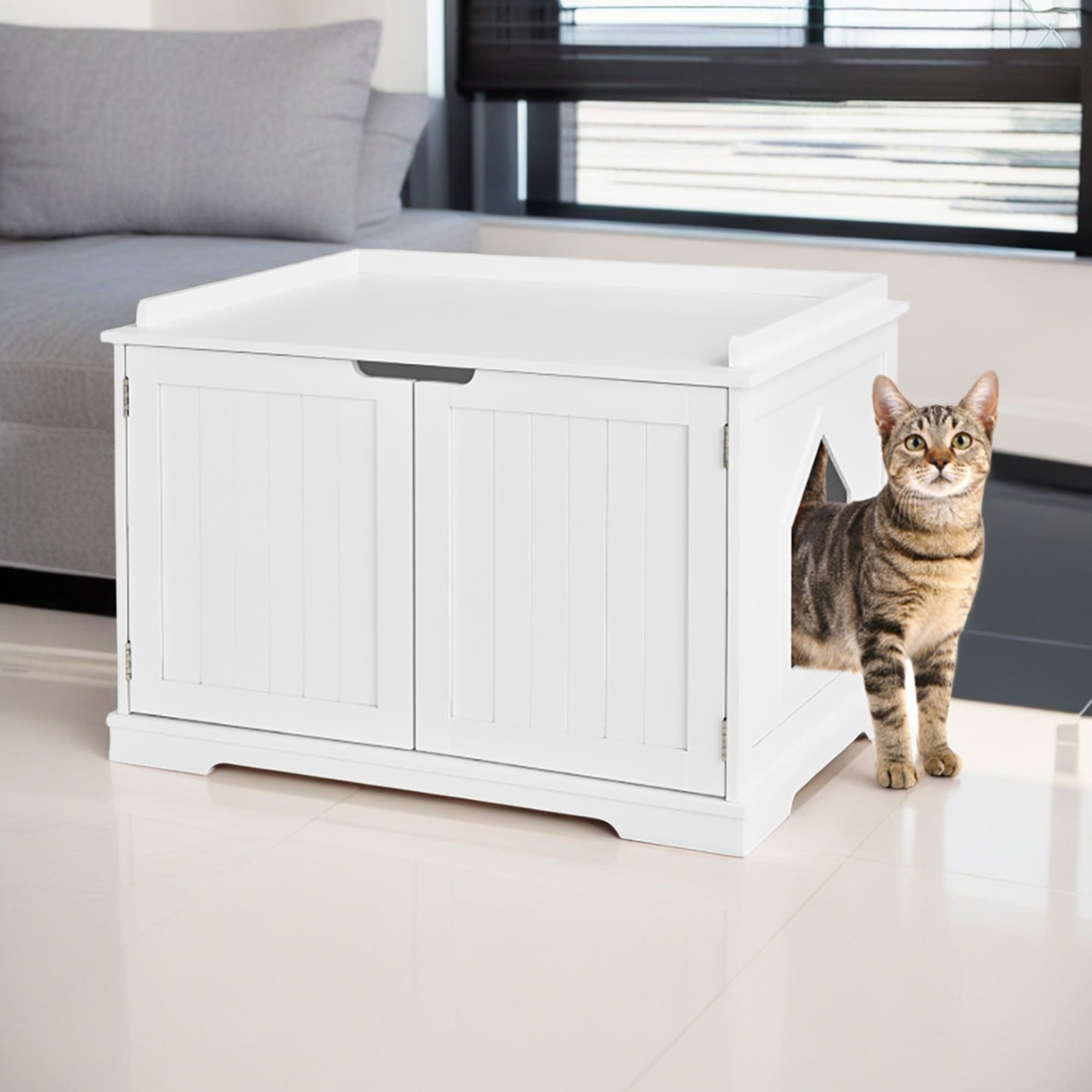 Pefilos 29" Cat Litter Box Furniture, Cat Washroom, Hidden Litter Box Cover, Dog Proof Cat Litter Boxes Enclosure, Cat House, White Pefilos 29" Cat Litter Box Furniture, Cat Washroom, Hidden Litter Box Cover, Dog Proof Cat Litter Boxes Enclosure, Cat House, White