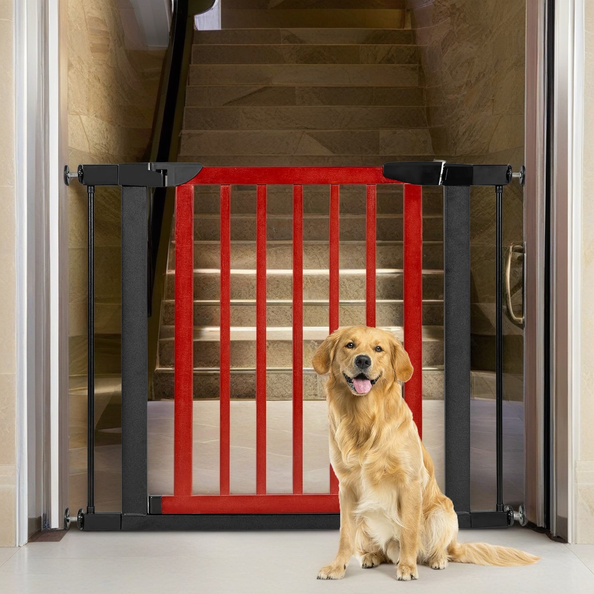 Pefilos 29" Freestanding Dog Gate, Extendable Extra Wide Pressure Mounted Metal Baby Gate, No Drilling, Fits Openings 29.5-38 Inch, Red Pefilos 29" Freestanding Dog Gate, Extendable Extra Wide Pressure Mounted Metal Baby Gate, No Drilling, Fits Openings 29.5-38 Inch, Red