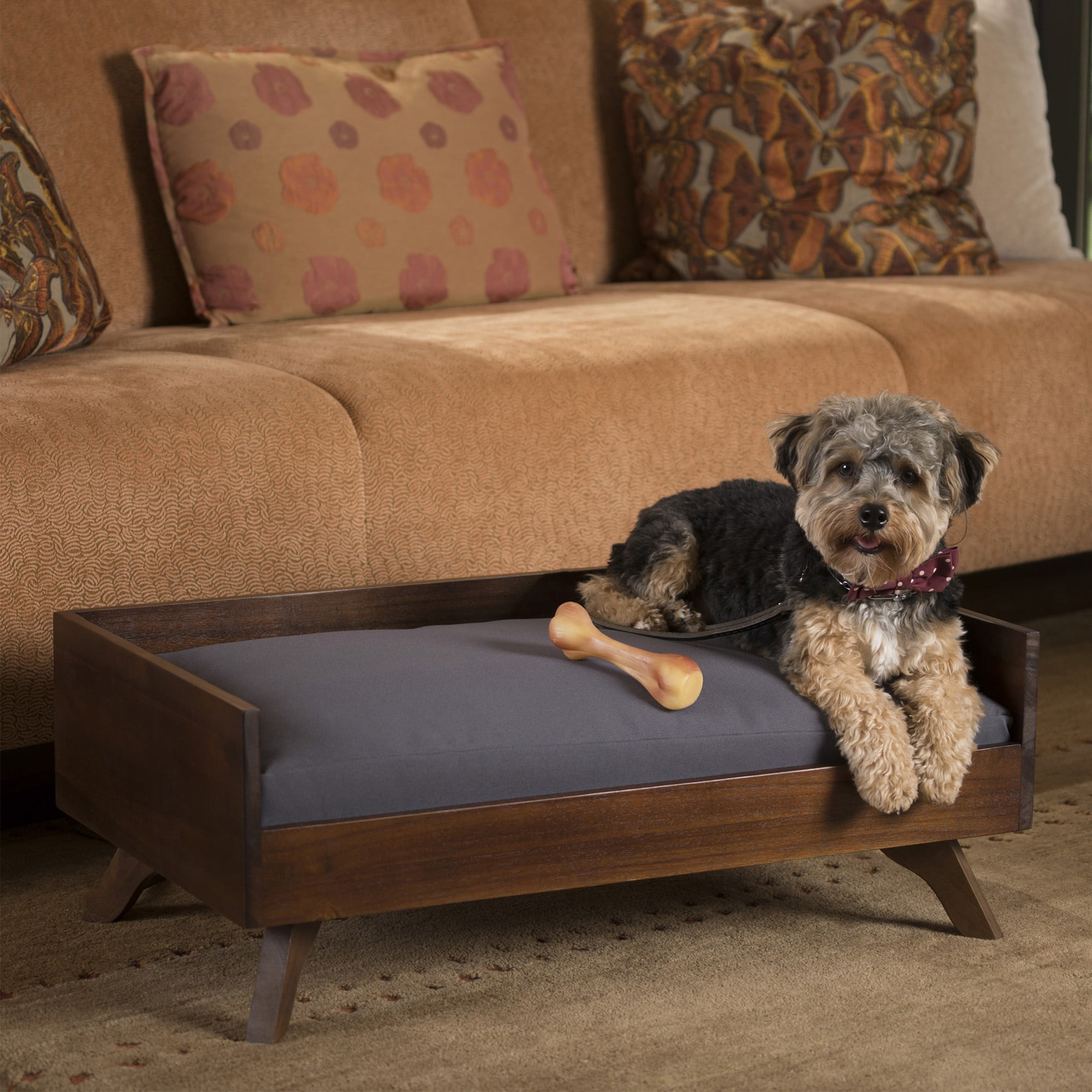 Pefilos 29" Pet Bed for Indoor Dogs, Cat Bed Sofa with Legs, Acacia Wood Dog Bed Sofa, Brown Pefilos 29" Pet Bed for Indoor Dogs, Cat Bed Sofa with Legs, Acacia Wood Dog Bed Sofa, Brown