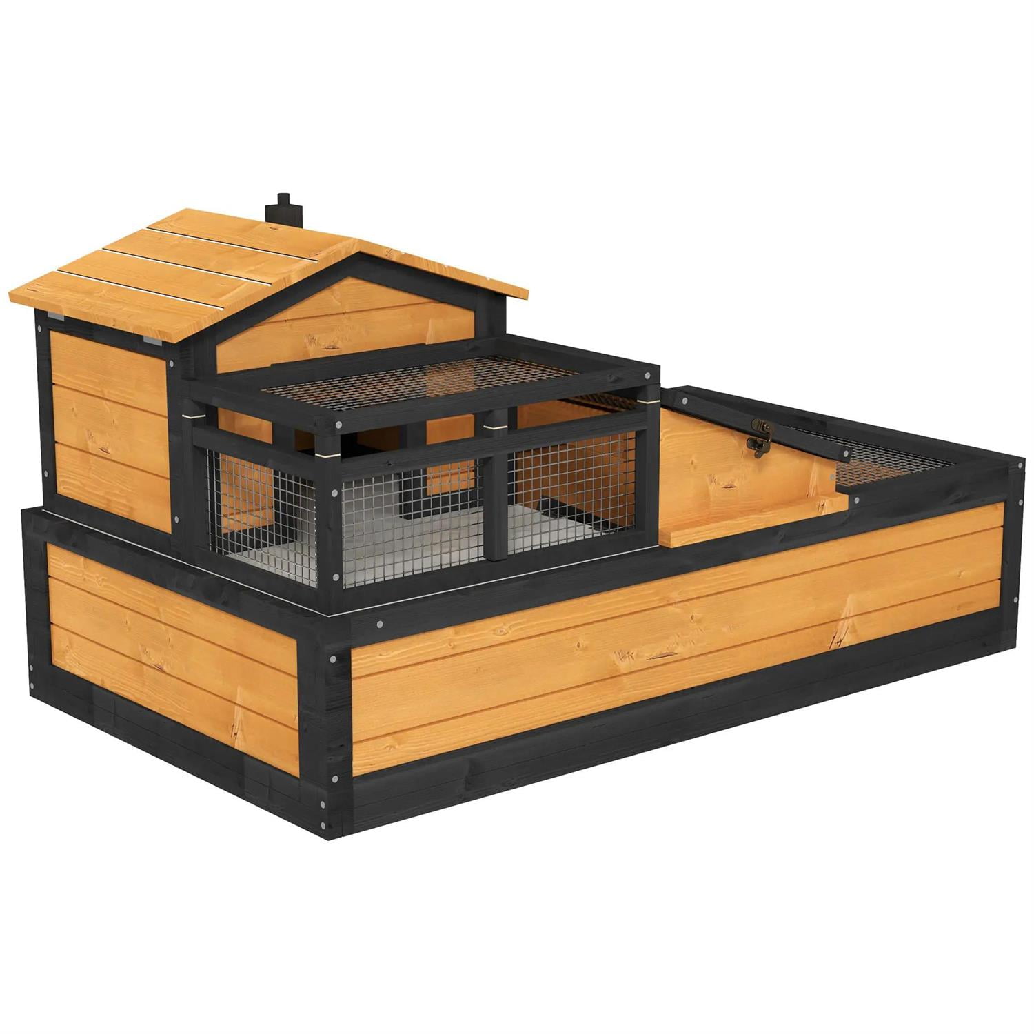 Pefilos 3-Room Wooden Tortoise House, Large Tortoise Habitat Cage Indoor Outdoor Tortoise Enclosure Turtle Habitat for Small Reptile Animals, Yellow