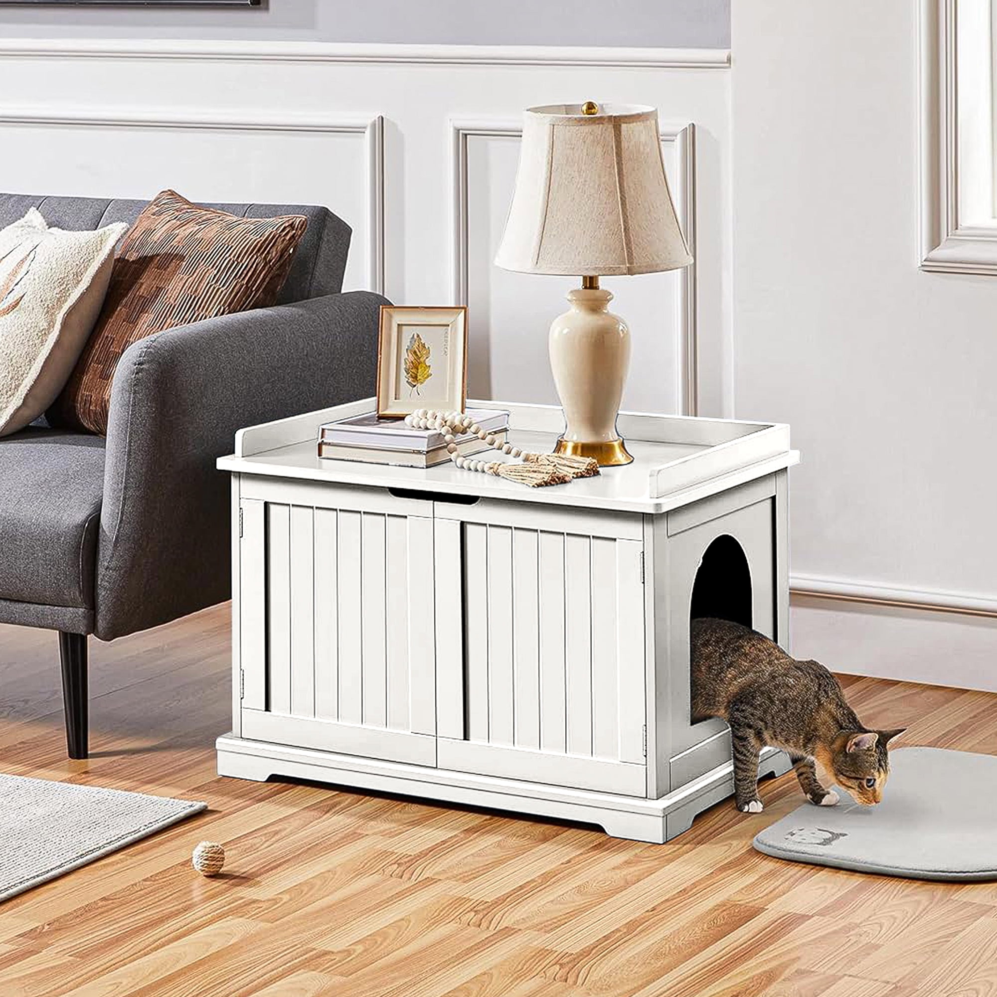 Pefilos 30" Cat House Furniture with Baffle, Hidden Cat Litter Box Enclosure, Easy Creative for Cat Condo, White Pefilos 30" Cat House Furniture with Baffle, Hidden Cat Litter Box Enclosure, Easy Creative for Cat Condo, White