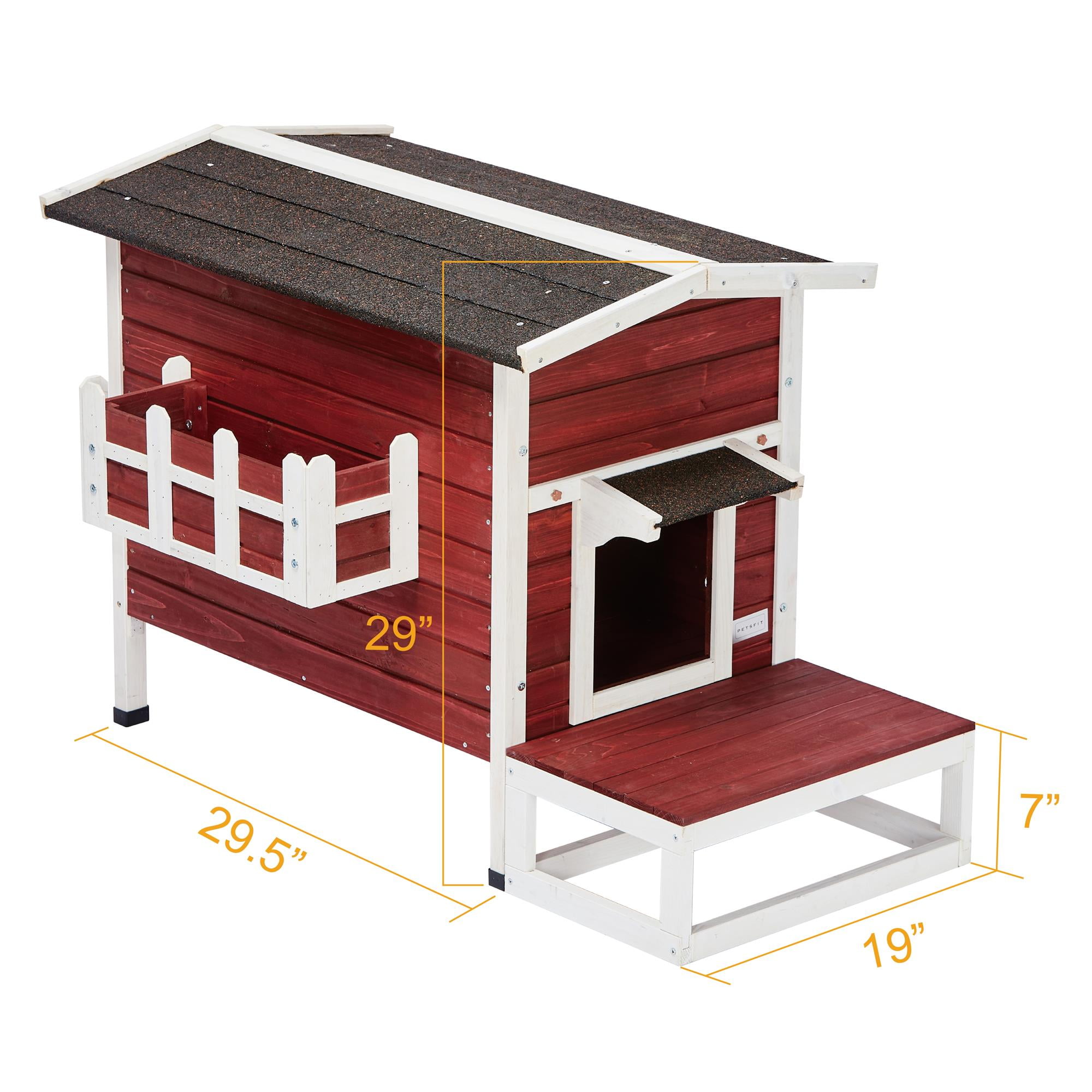 Pefilos 30" Cat House for Outdoor Cats, Weatherproof Cat Shelter with Escape Door, Wood Cat Condo for 3 Adult Cats, Red Pefilos 30" Cat House for Outdoor Cats, Weatherproof Cat Shelter with Escape Door, Wood Cat Condo for 3 Adult Cats, Red
