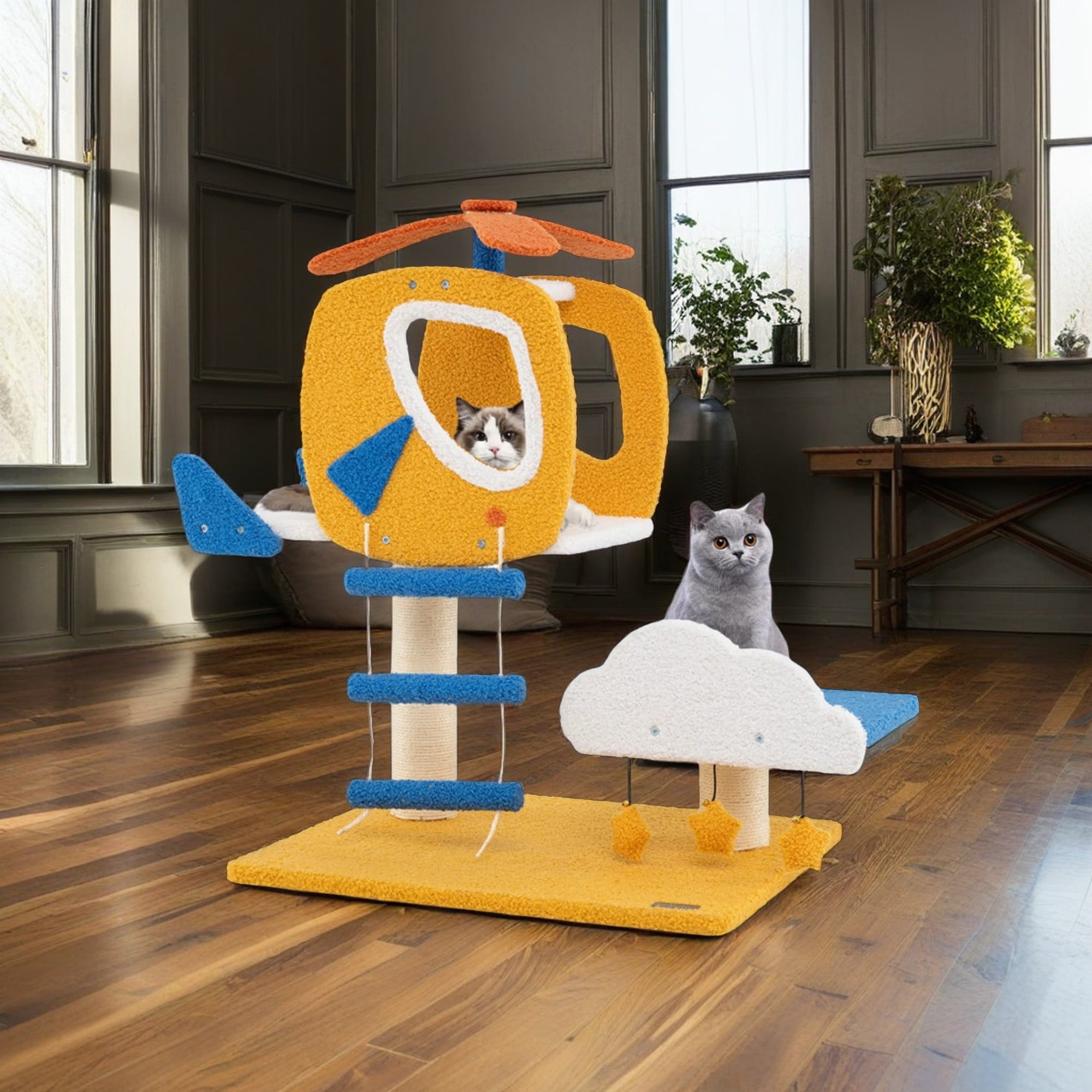 Pefilos 30" Cat Tree for Indoor Cats, Aviation-themed Cat Tower with Helicopter Top Perch, Sisal Scratching Post for Small Room, Multicolor Pefilos 30" Cat Tree for Indoor Cats, Aviation-themed Cat Tower with Helicopter Top Perch, Sisal Scratching Post for Small Room, Multicolor
