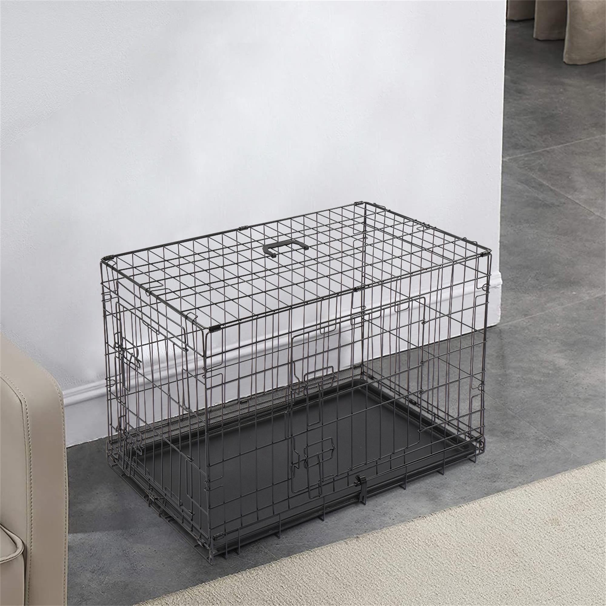 Pefilos 30" Dog Crate for Medium Pet Kennel Cat Folding Steel Animal Playpen Wire Metal, Black Pefilos 30" Dog Crate for Medium Pet Kennel Cat Folding Steel Animal Playpen Wire Metal, Black