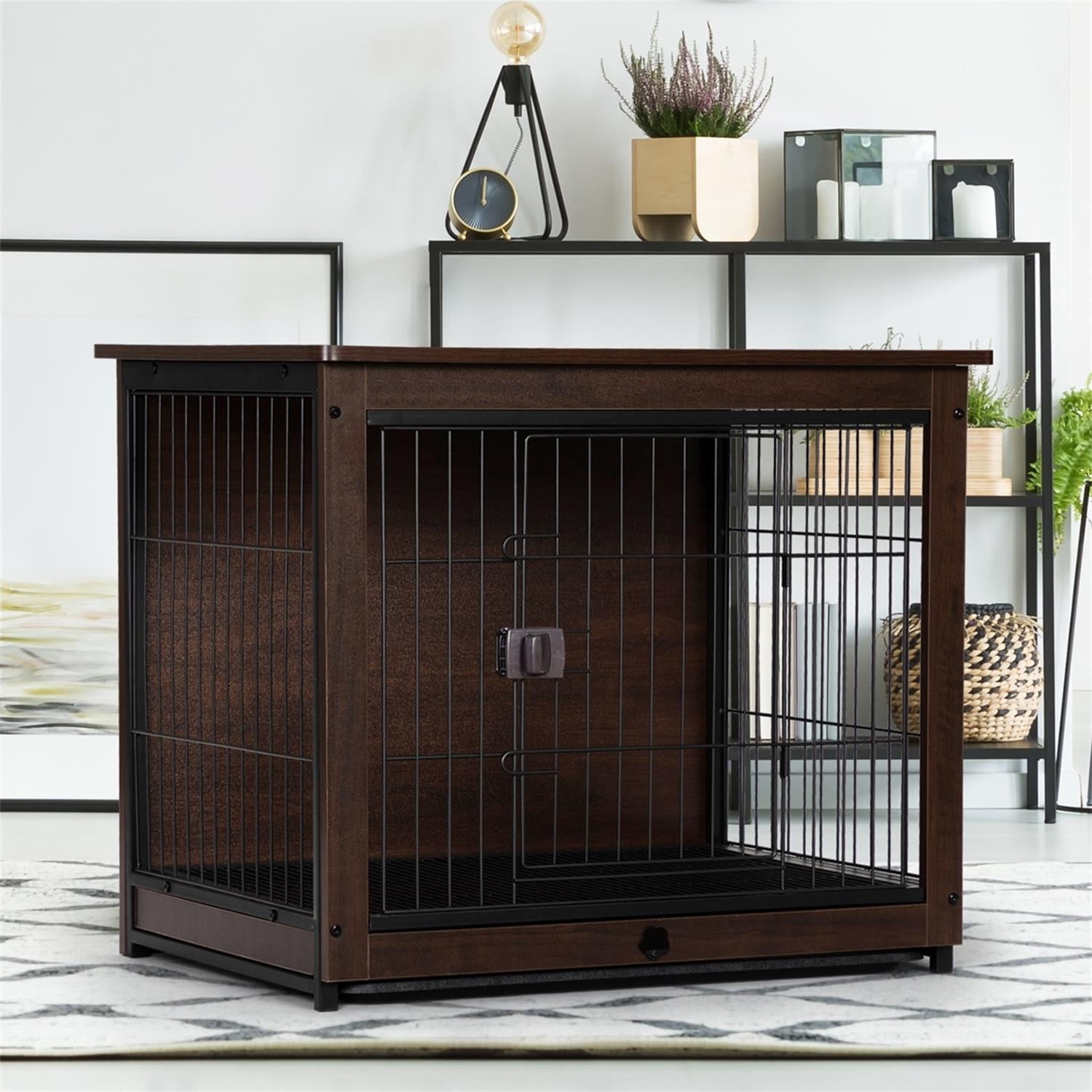 Pefilos 30" Dog Crates for Medium Dogs Furniture, Pet Cages for Small Animals Double-Doors, Indoor Wood Dog Kennel, Dog House, Brown M Pefilos 30" Dog Crates for Medium Dogs Furniture, Pet Cages for Small Animals Double-Doors, Indoor Wood Dog Kennel, Dog House, Brown M