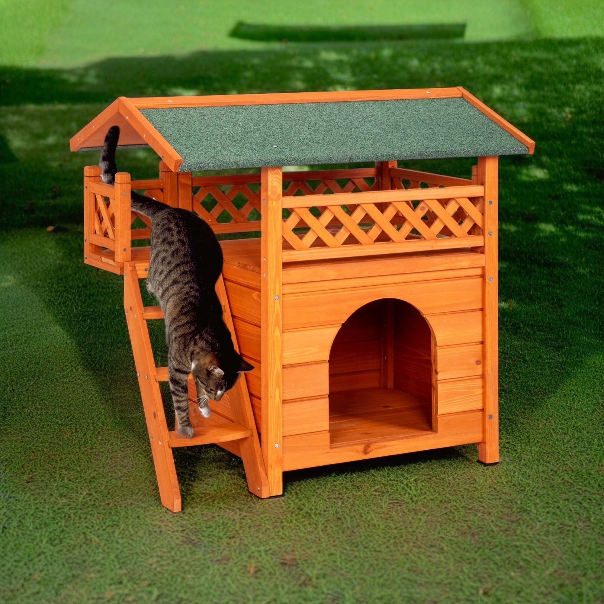 Pefilos 30" Elevated Cat House, 2-Story Wood Pet Home with Stairs, Weatherproof Feral Shelter, Ideal for Cats and Small Dogs, Orange Pefilos 30" Elevated Cat House, 2-Story Wood Pet Home with Stairs, Weatherproof Feral Shelter, Ideal for Cats and Small Dogs, Orange