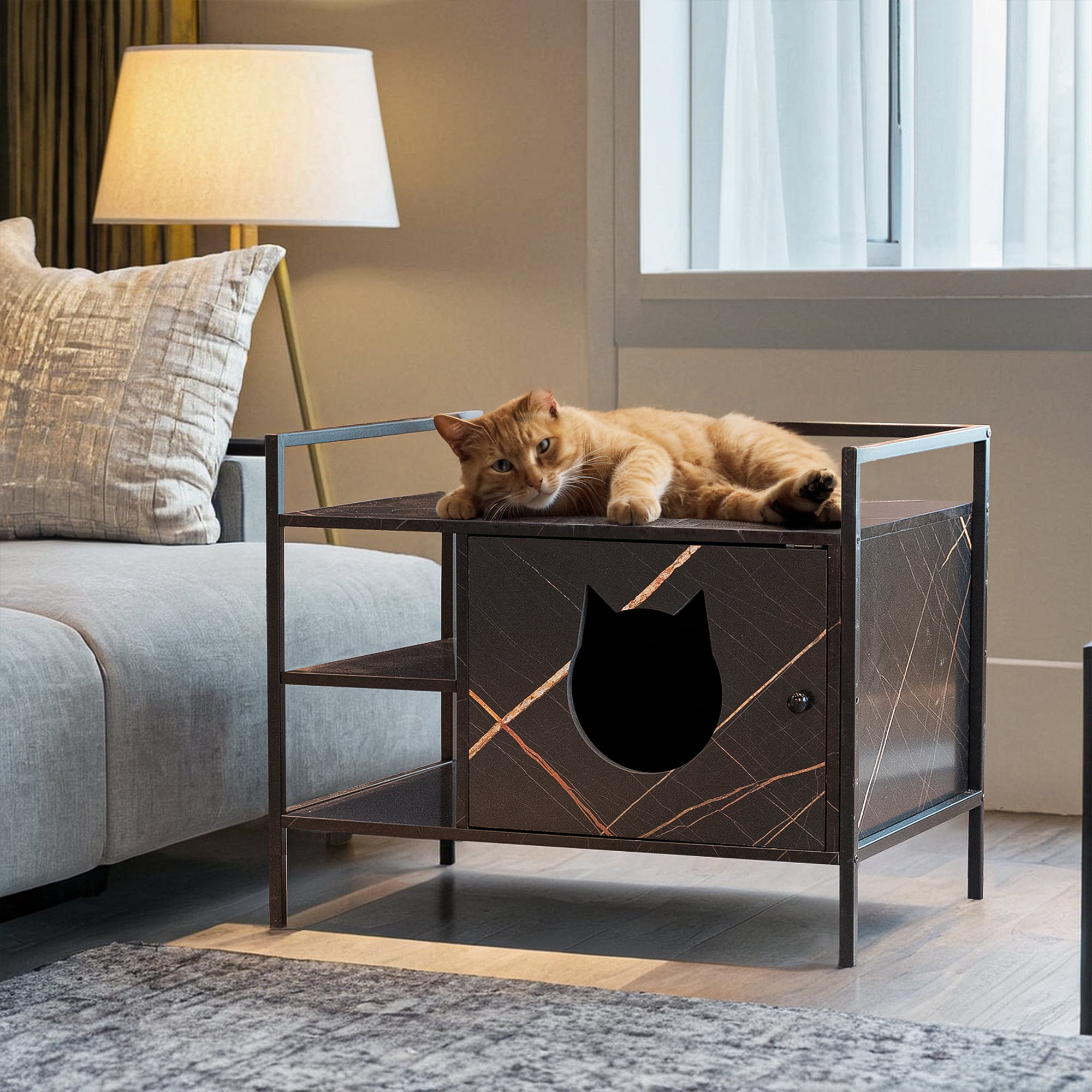 Pefilos 30" Enclosed Cat Litter Box Furniture, Hidden Litterbox Enclosures for Cat House, Pet Crate with Iron and Wood Sturdy Structure Privacy, Black Pefilos 30" Enclosed Cat Litter Box Furniture, Hidden Litterbox Enclosures for Cat House, Pet Crate with Iron and Wood Sturdy Structure Privacy, Black