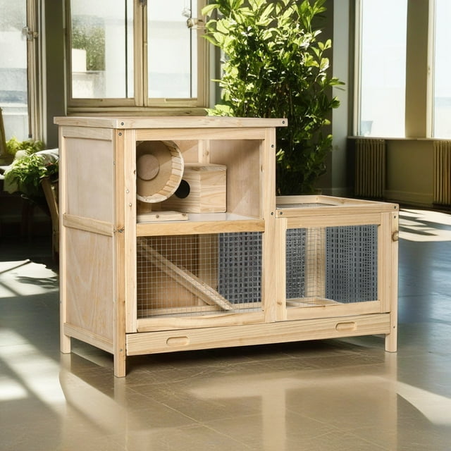 Pefilos 30" Hamster Cage Indoor Wooden Rabbit Hutch Outdoor Bunny Hutch, Guinea Pig Cages, Small Animals Hutch, Beige Pefilos 30" Hamster Cage Indoor Wooden Rabbit Hutch Outdoor Bunny Hutch, Guinea Pig Cages, Small Animals Hutch, Beige
