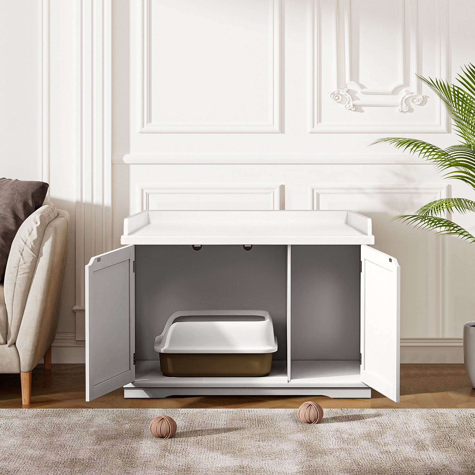 Pefilos 30" Hidden Cat Litter Box Enclosure Furniture, Indoor Kitty Washroom for Cat House, Large Pet Crate, White Pefilos 30" Hidden Cat Litter Box Enclosure Furniture, Indoor Kitty Washroom for Cat House, Large Pet Crate, White