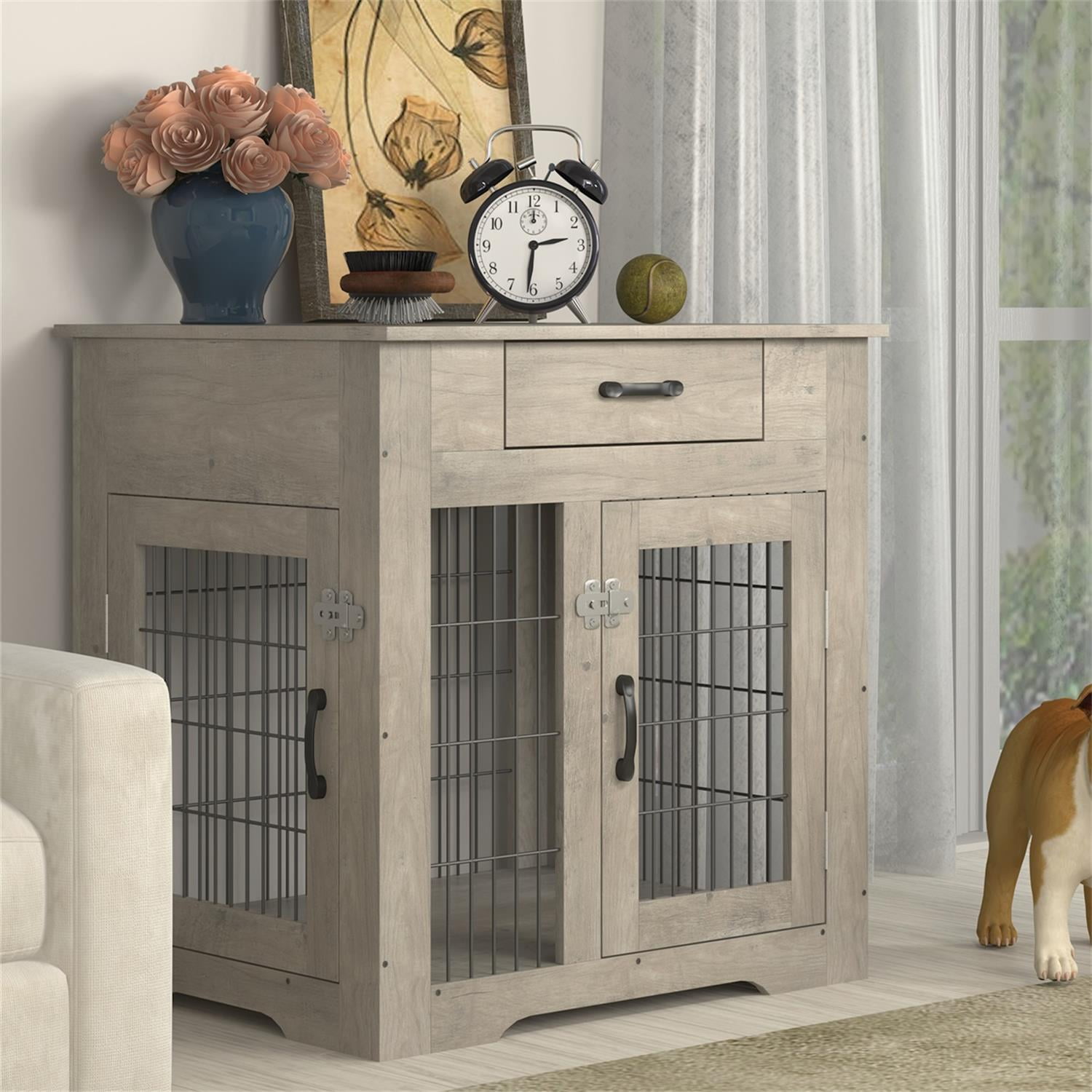 Pefilos 30 Inches Dog Cages Furniture Style Dog Crate End Table with Drawer, Pet Kennels with Double Doors Nightstand, Dog House Indoor Use Pet Cages for Dogs Medium, Gray Pefilos 30 Inches Dog Cages Furniture Style Dog Crate End Table with Drawer, Pet Kennels with Double Doors Nightstand, Dog House Indoor Use Pet Cages for Dogs Medium, Gray