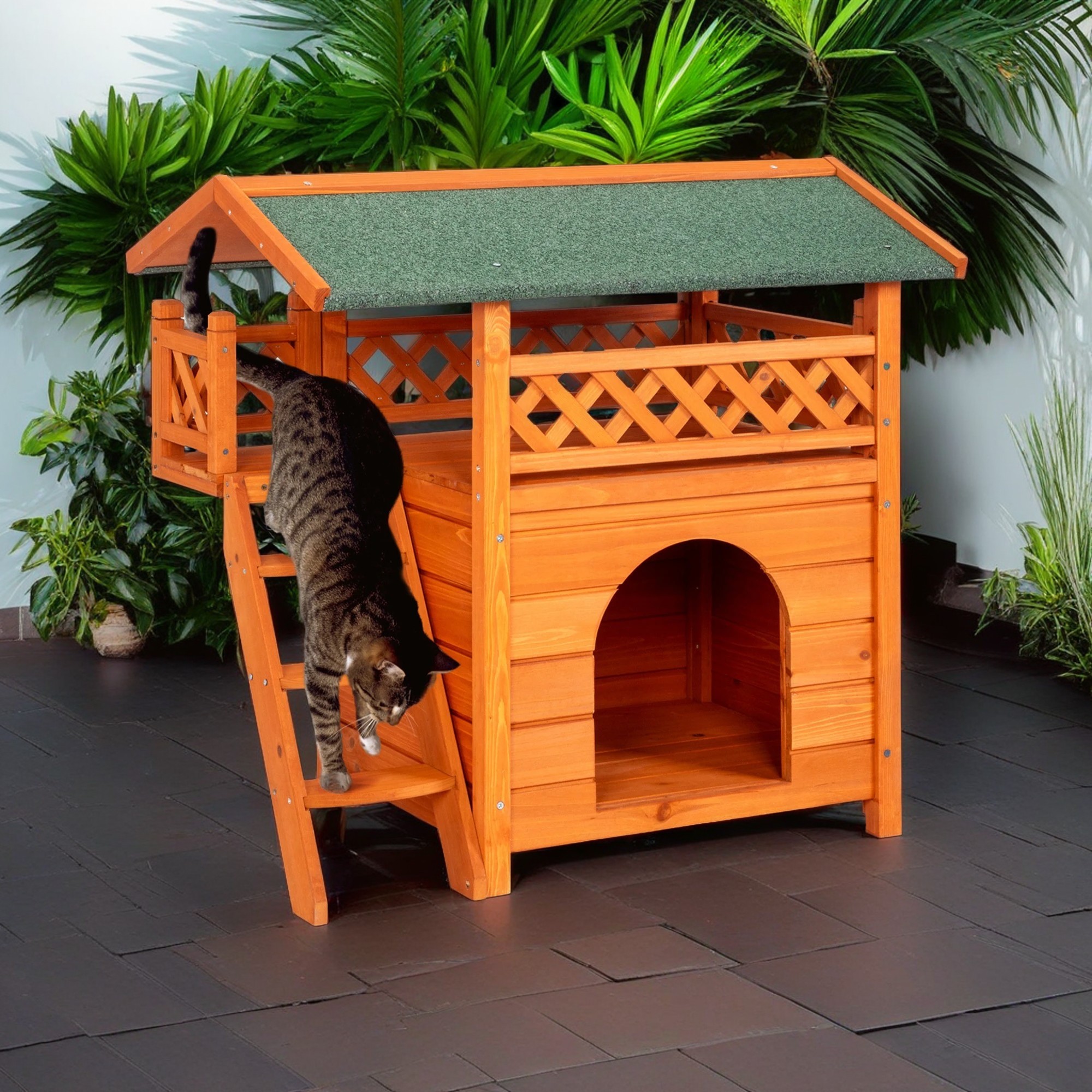 Pefilos 30" Outdoor Feral Cat House Indoor Kitty Condo with Stairs for Cats Insulated, Weatherproof Roof, Orange Pefilos 30" Outdoor Feral Cat House Indoor Kitty Condo with Stairs for Cats Insulated, Weatherproof Roof, Orange