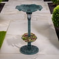 thumbnail image 1 of Pefilos 30" Outdoor Pedestal Garden Bird Bath with Solar Light, Bird Feeder and Flower Planter, Standing Lotus Leaf Bowl Birdbath, Green, 1 of 9