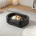 thumbnail image 1 of Pefilos 30" Pet Sofa for Indoors Dogs, Cat and Dog Bed with Solid Wood Legs and Black Bent Wood Back, Cashmere Cushion, Gray, 1 of 9